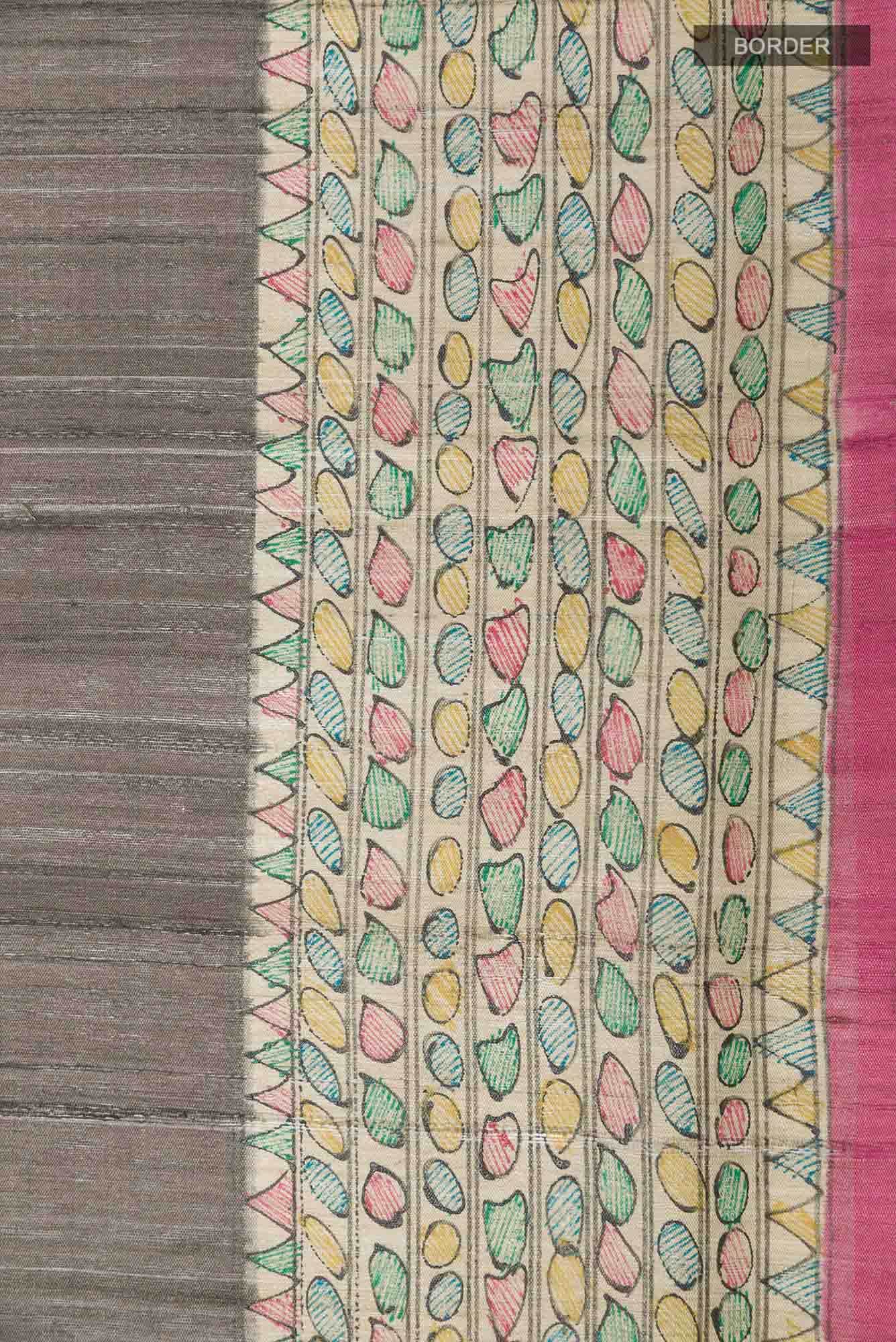 Grey Tussar Silk Saree
