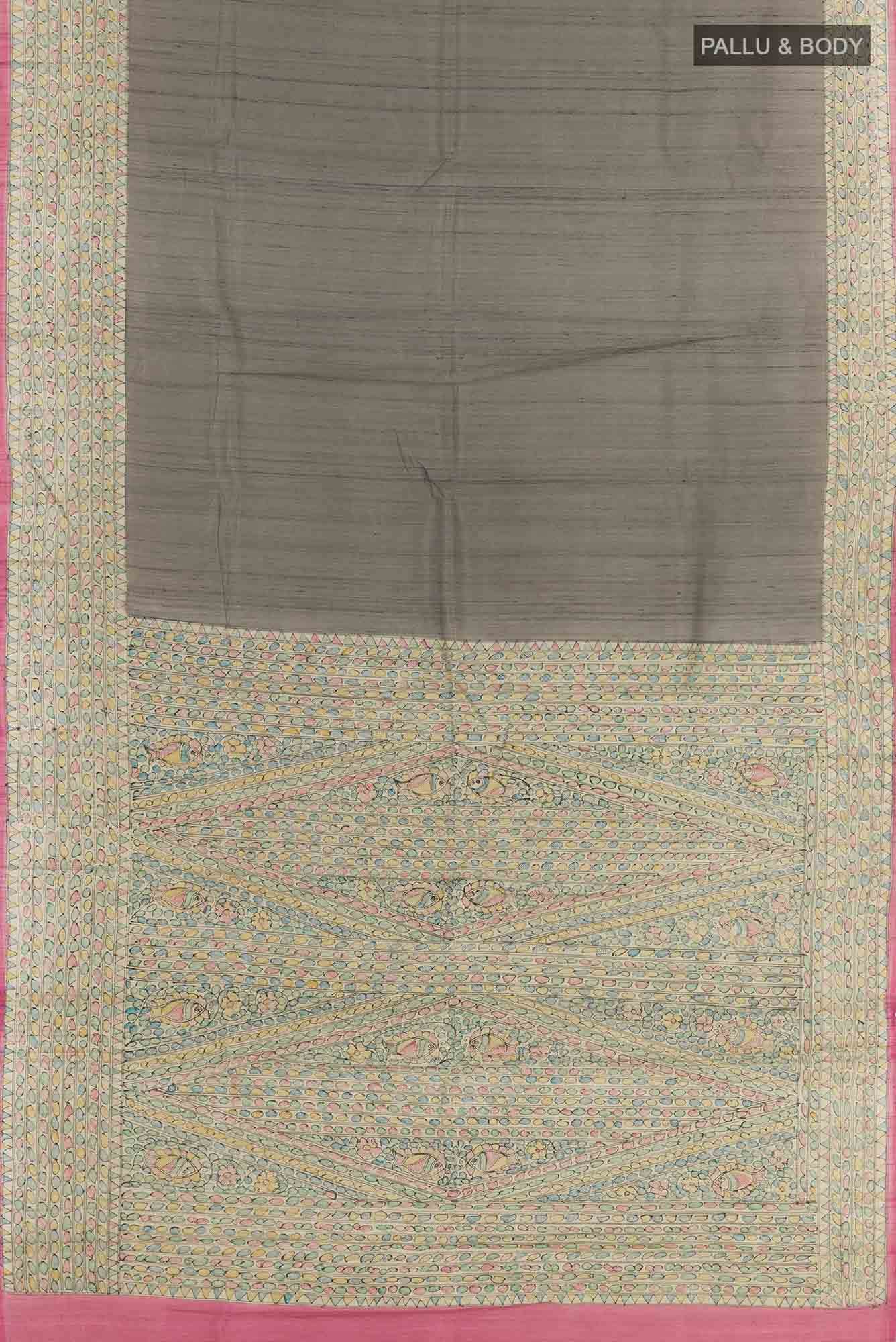 Grey Tussar Silk Saree