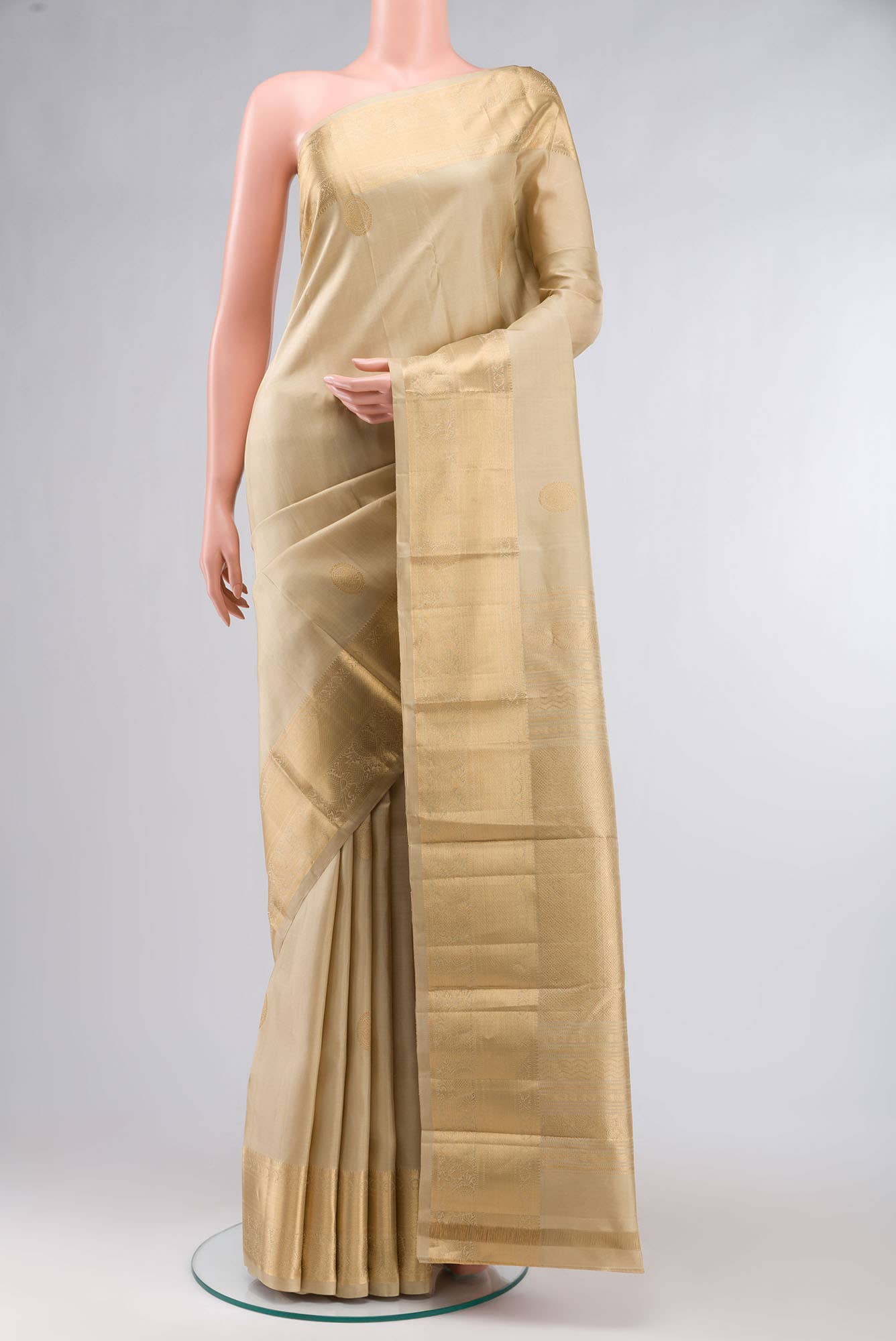 Beige Kanchipuram Silk Saree