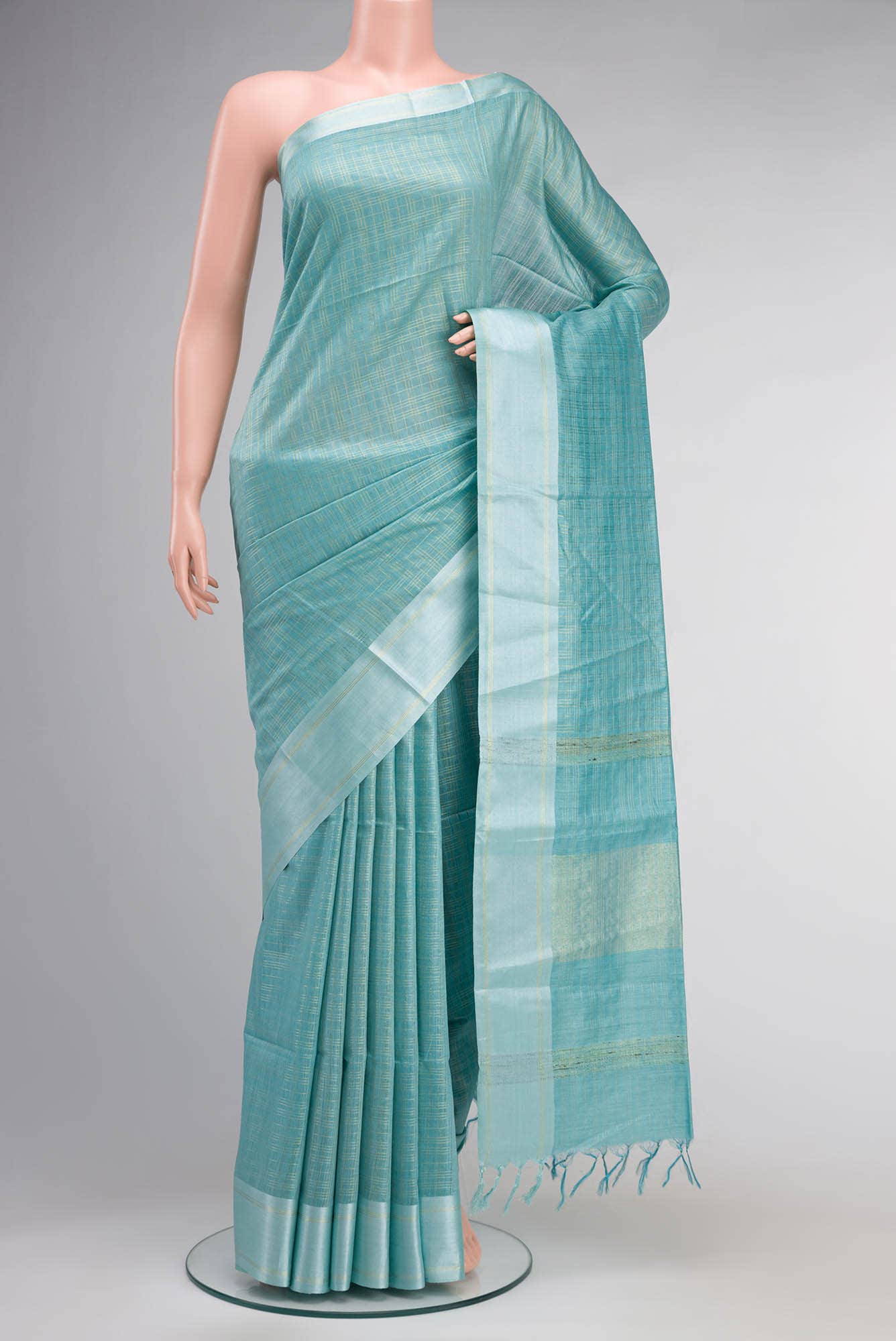 Blue Tussar Silk Saree