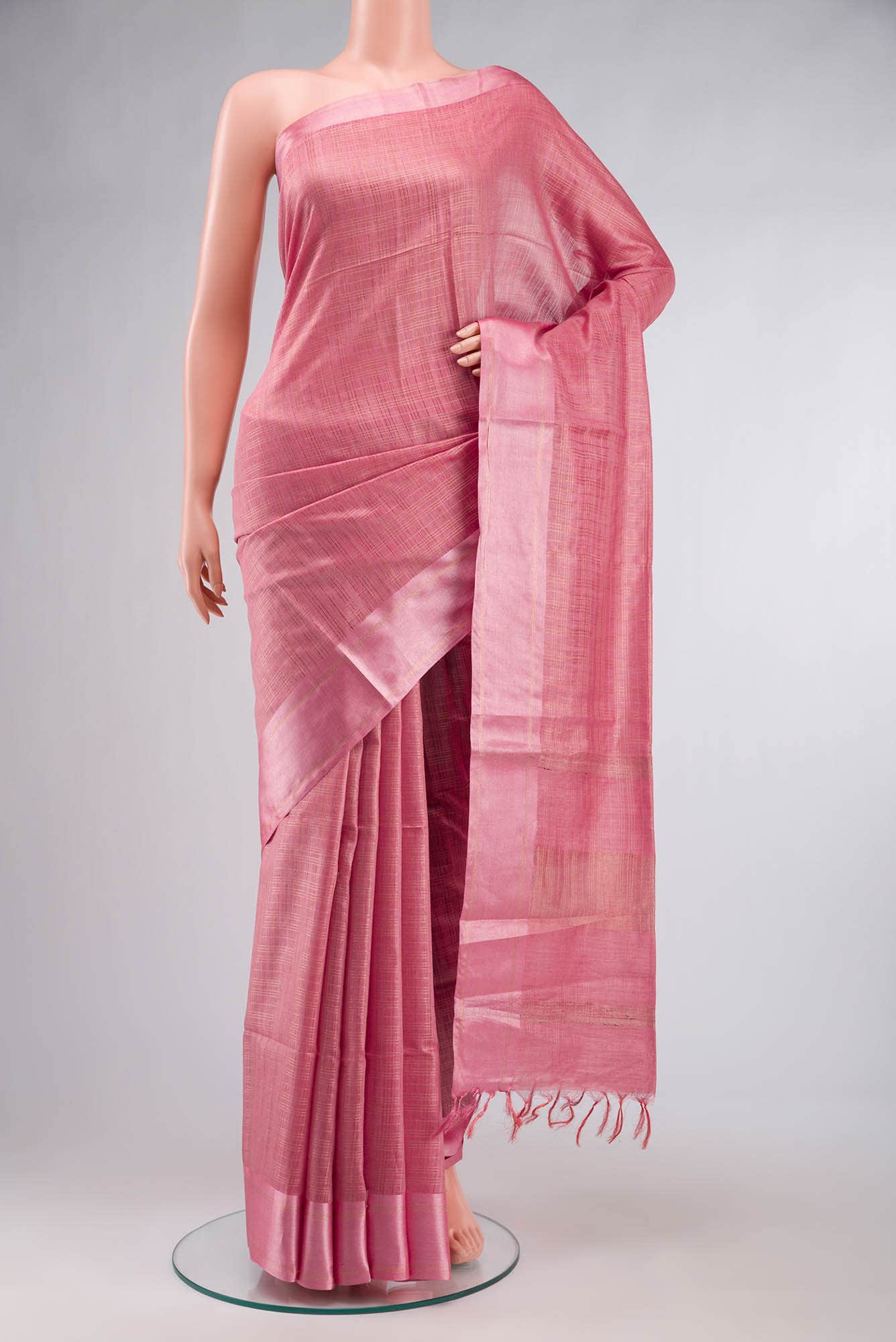 Coral Tussar Silk Saree