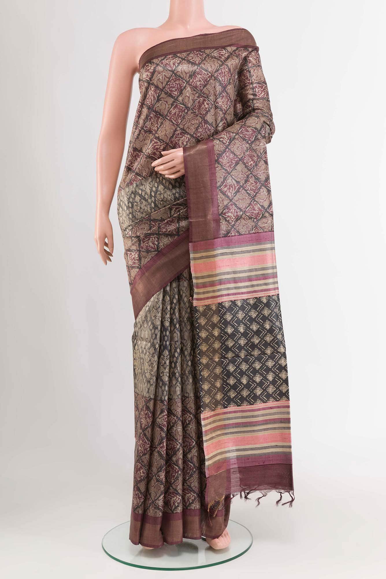 Brown Tussar Silk Saree