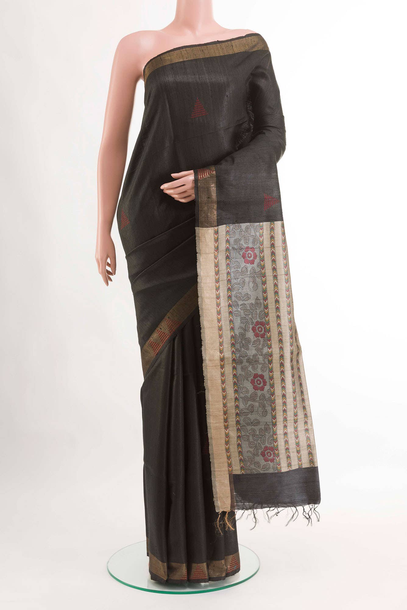 Black Tussar Silk Saree