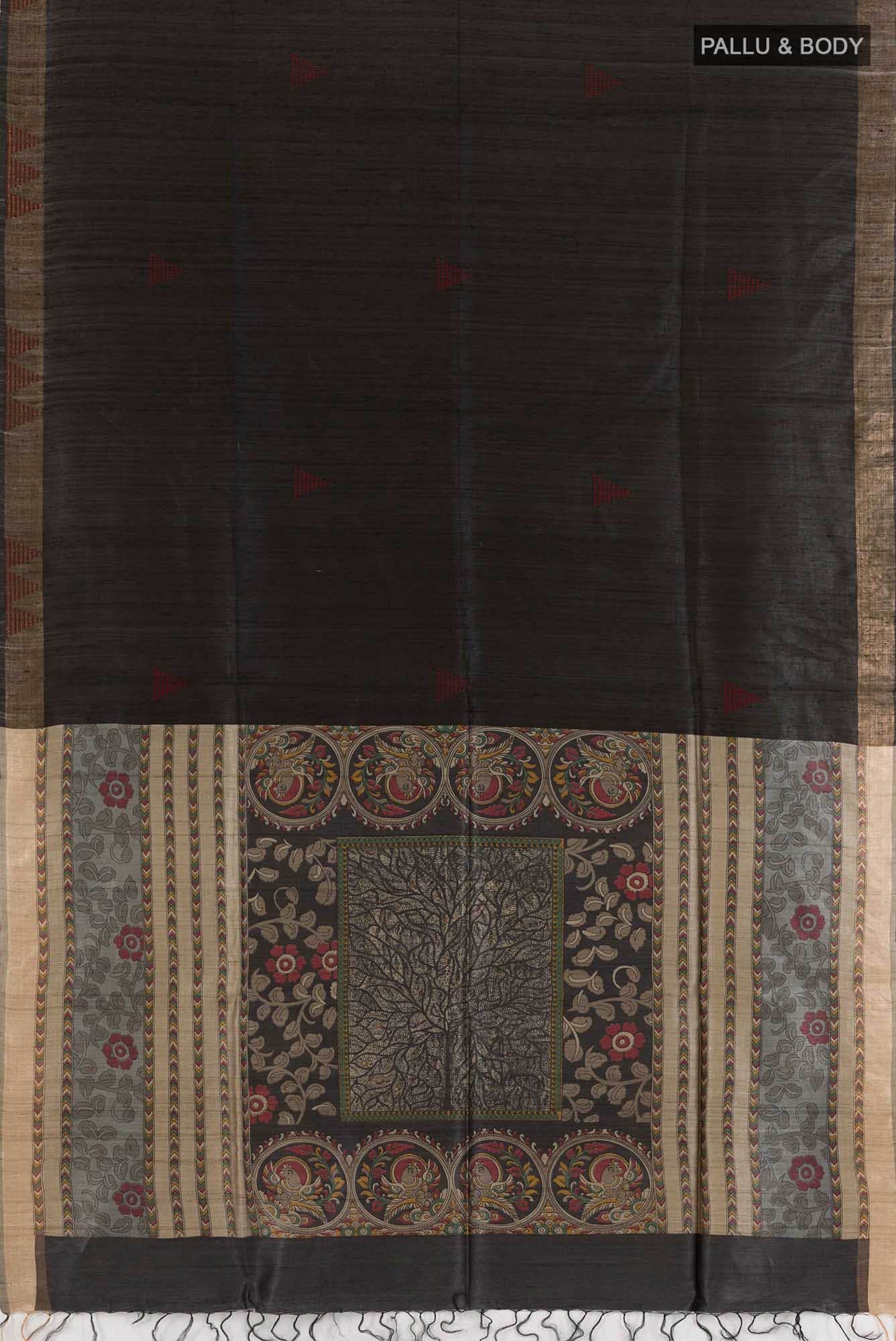 Black Tussar Silk Saree