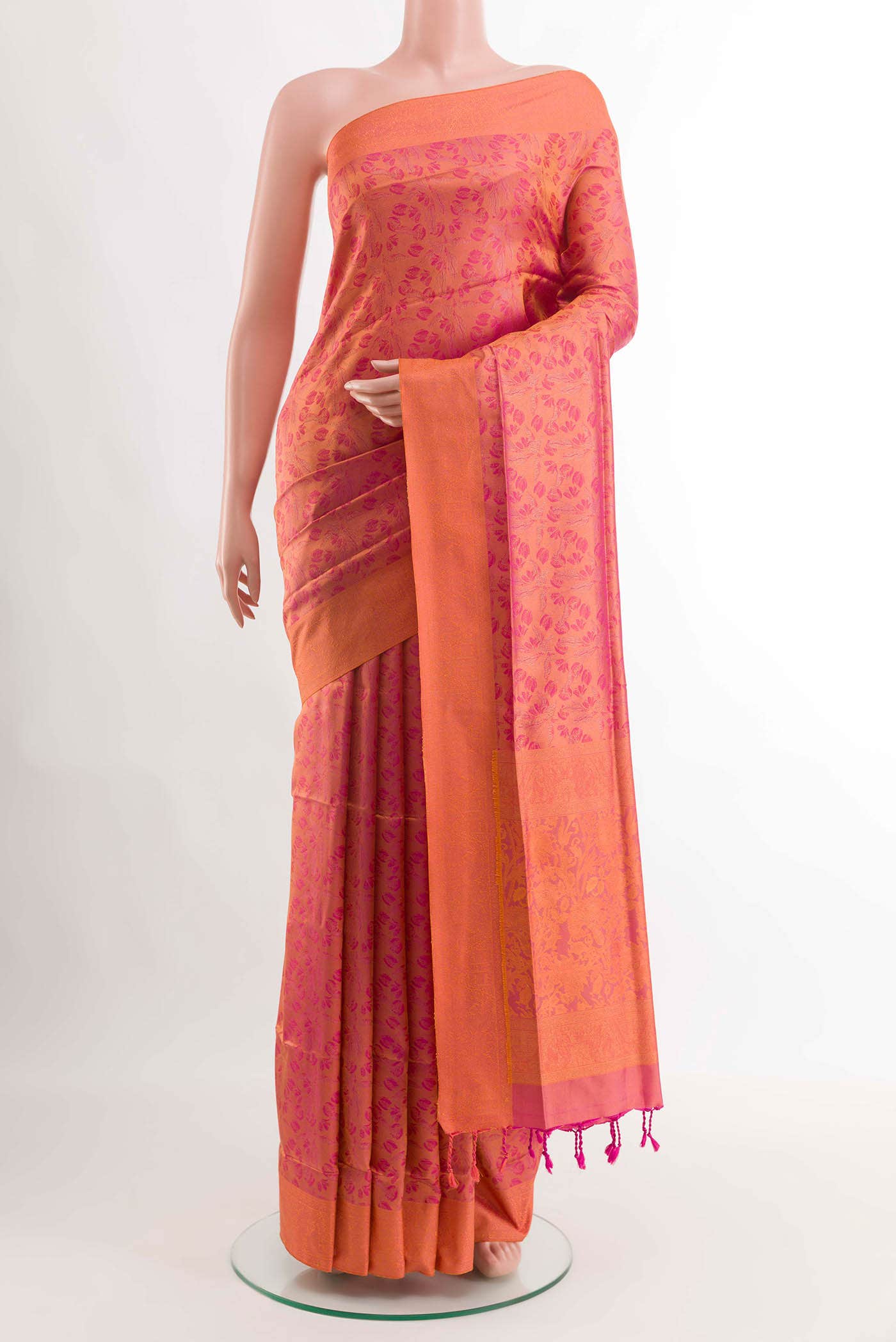 Orange Dual Tone Soft Silk Saree
