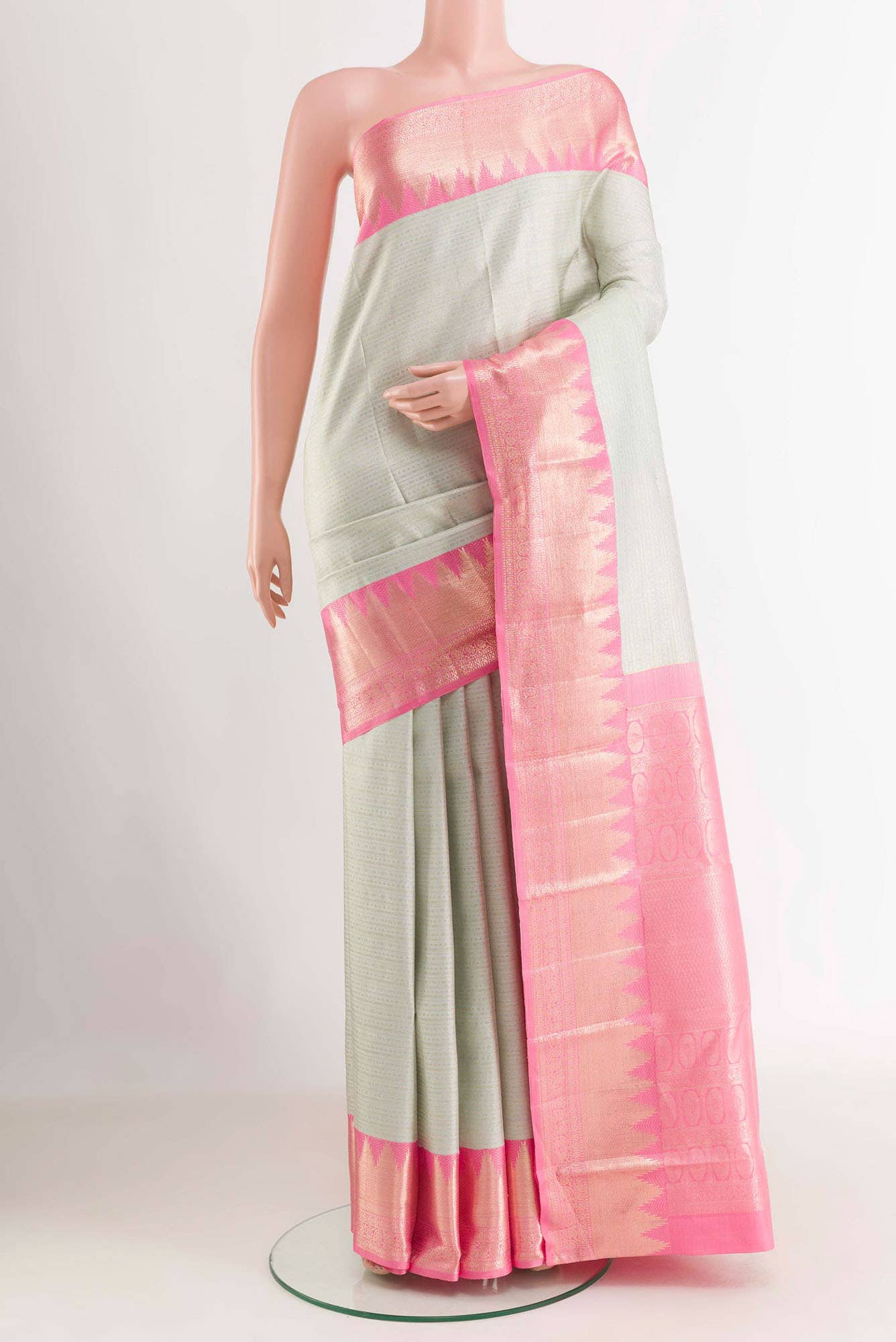 Blue Grey Kanchipuram Silk Saree