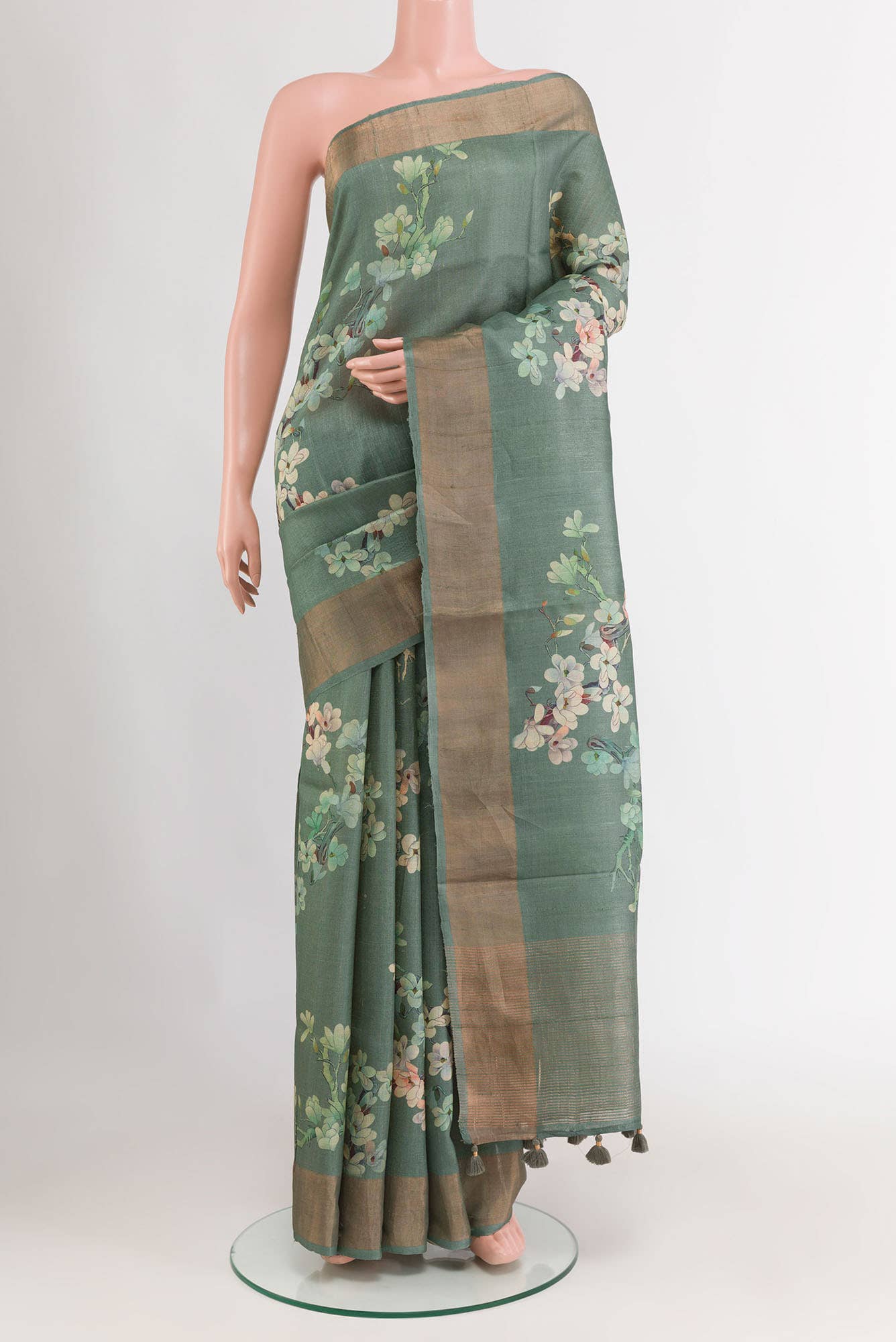 Olive Green Tussar Saree
