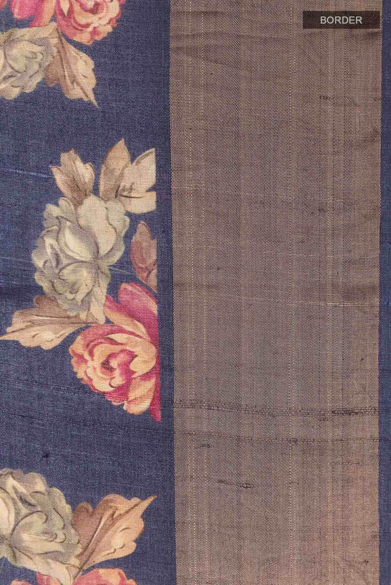 Navy Blue Tussar Saree