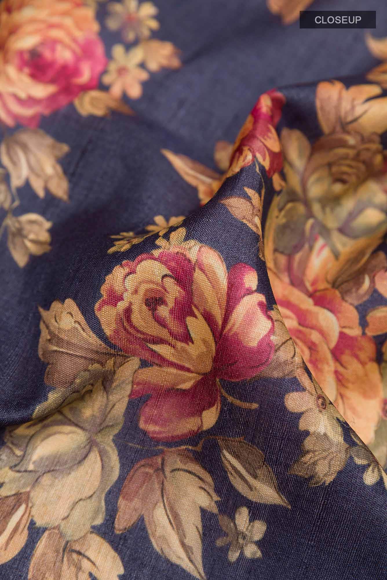 Navy Blue Tussar Saree