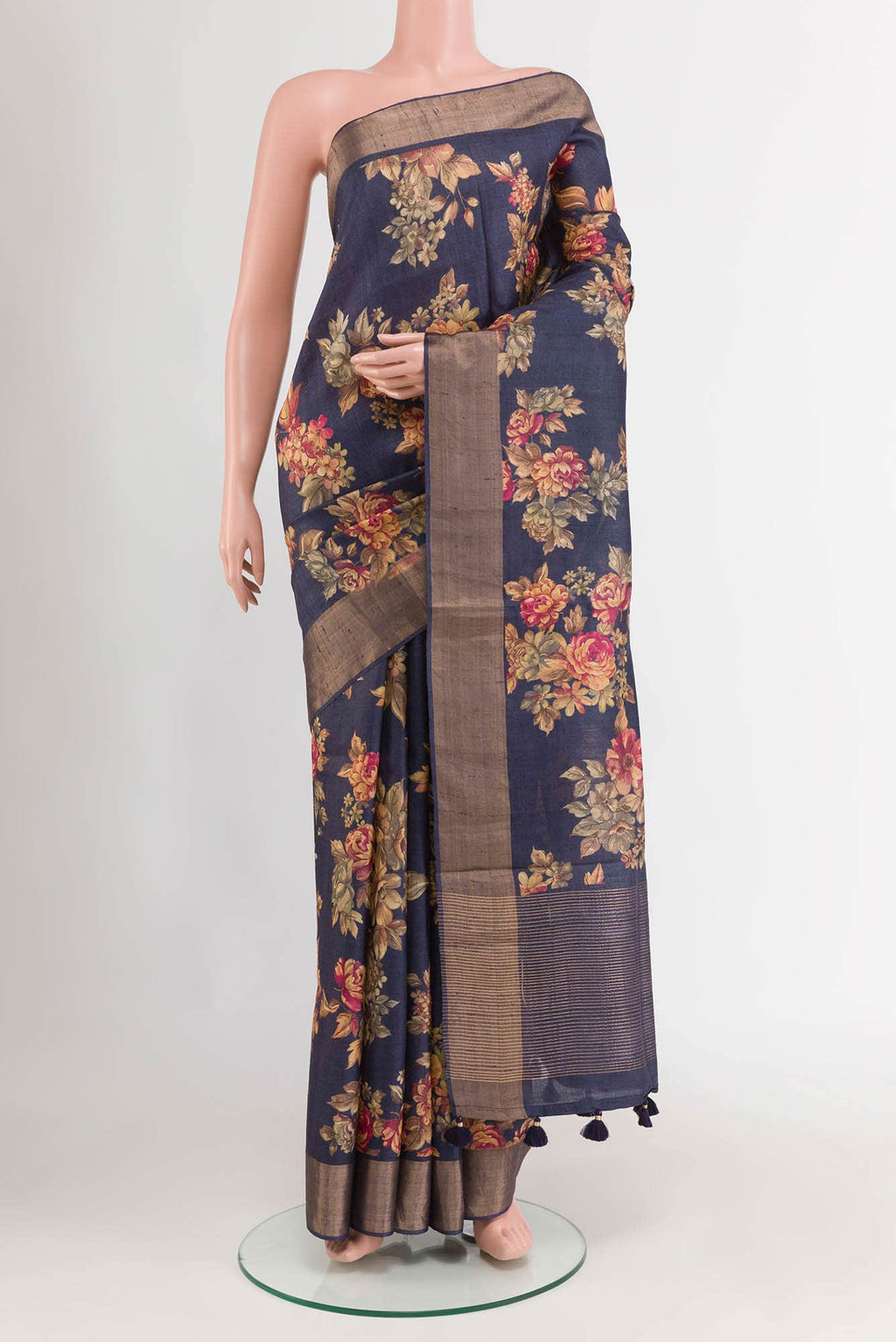 Navy Blue Tussar Saree