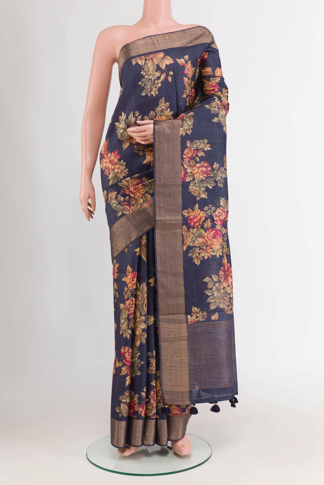 Navy Blue Tussar Saree