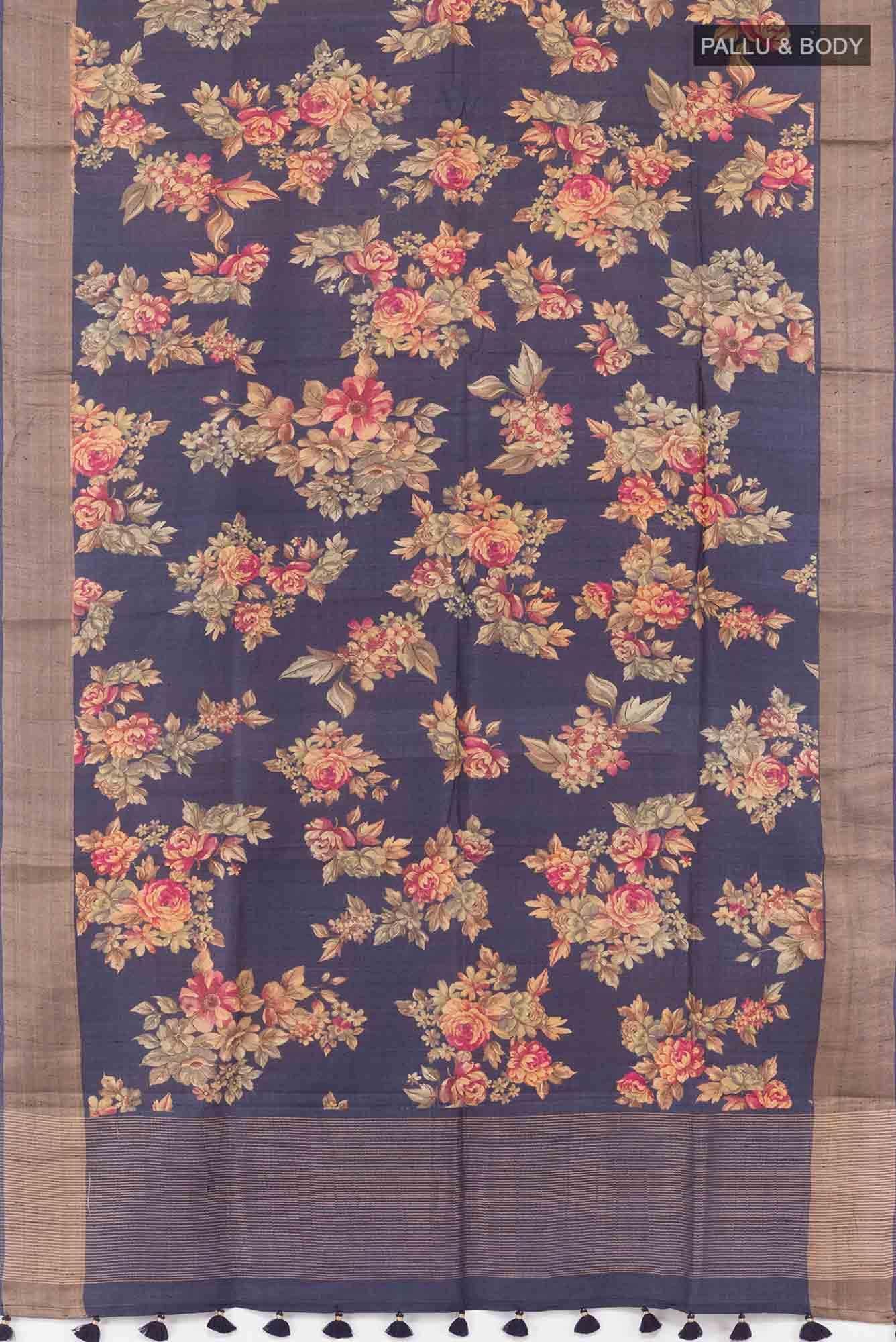 Navy Blue Tussar Saree