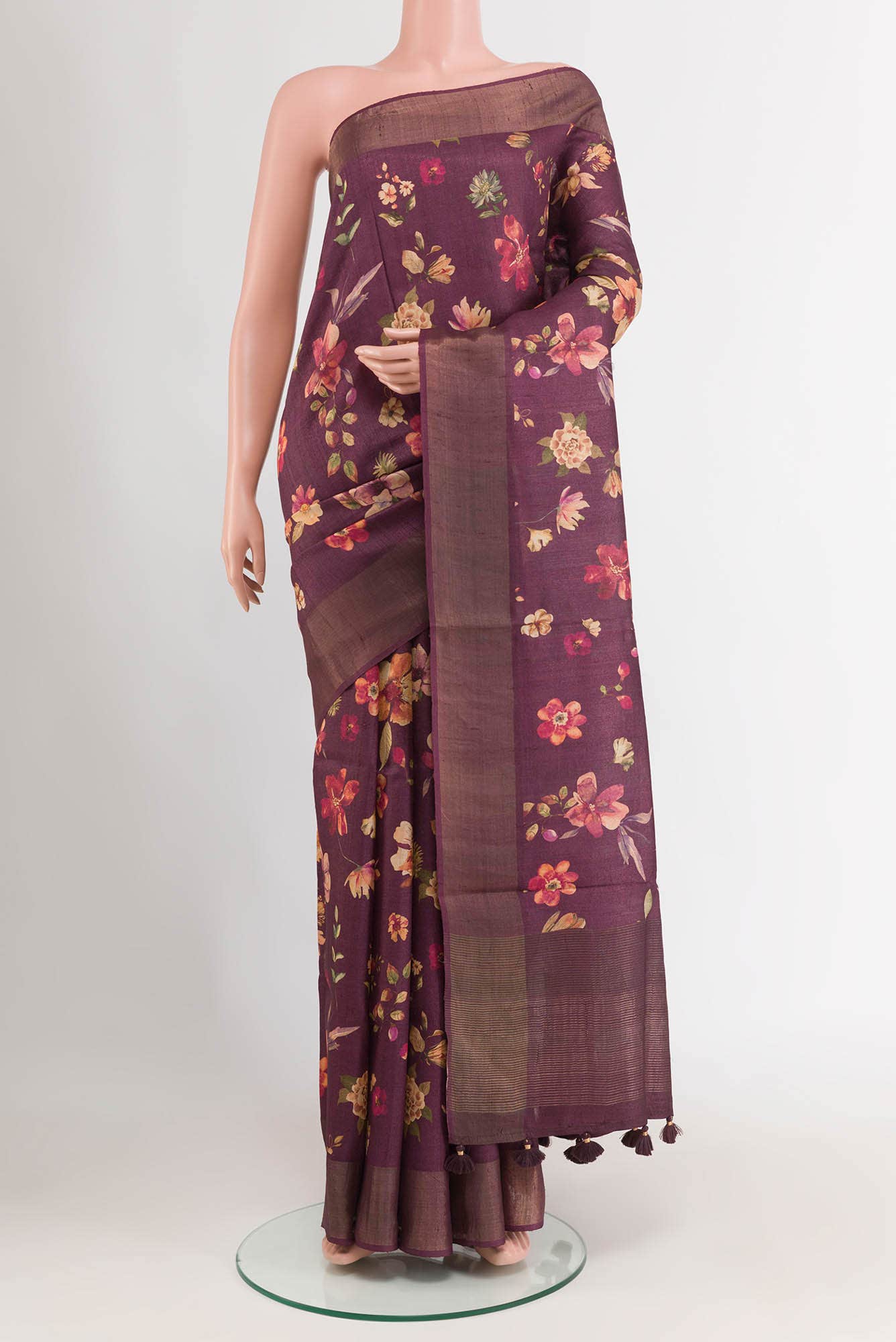 Magenta Tussar Saree