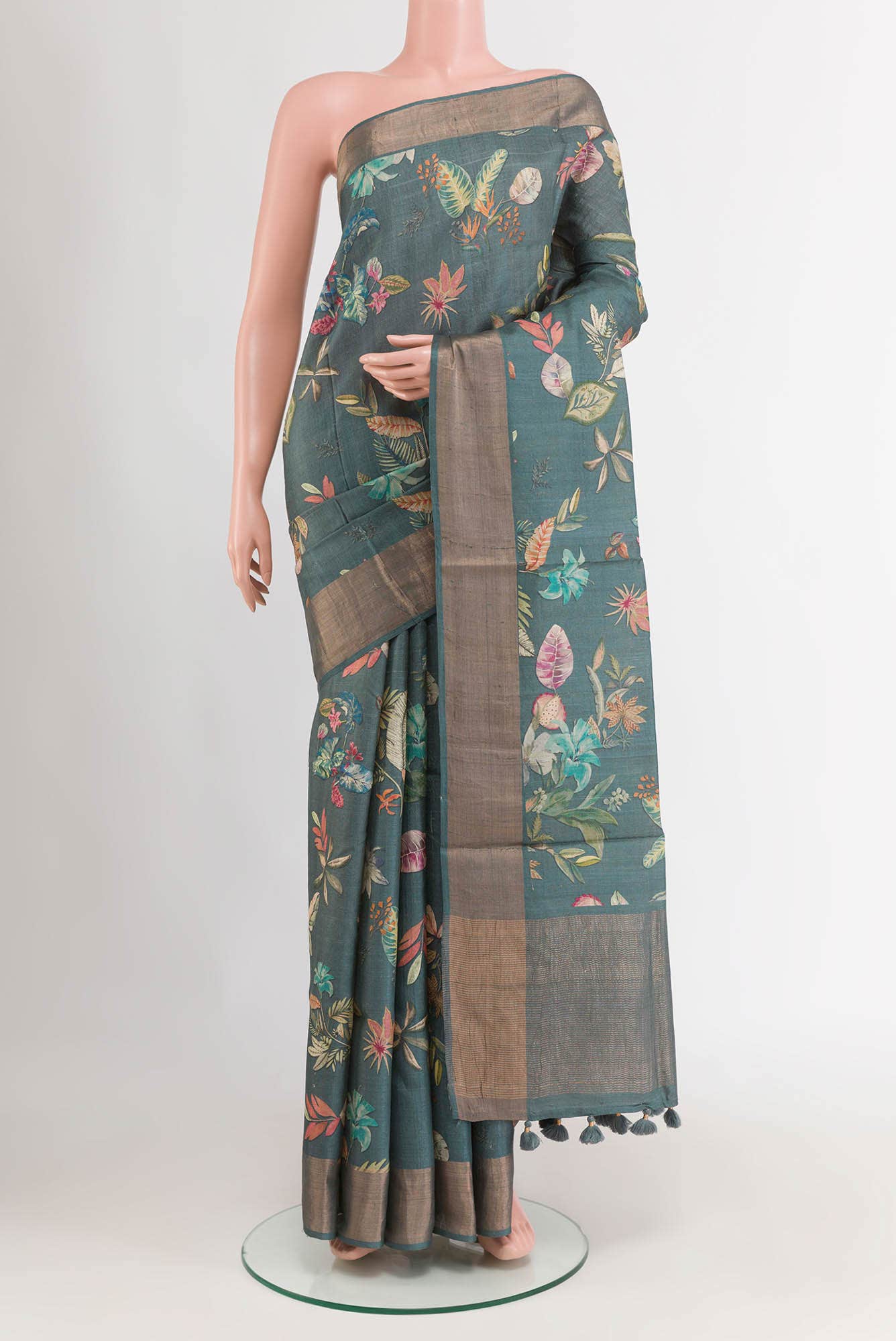 Bottle Green Tussar Saree