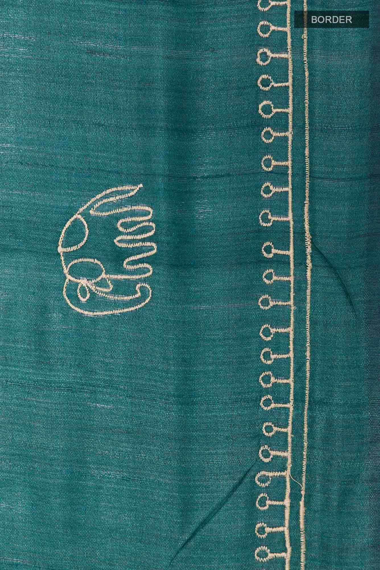 Teal Tussar Silk Saree