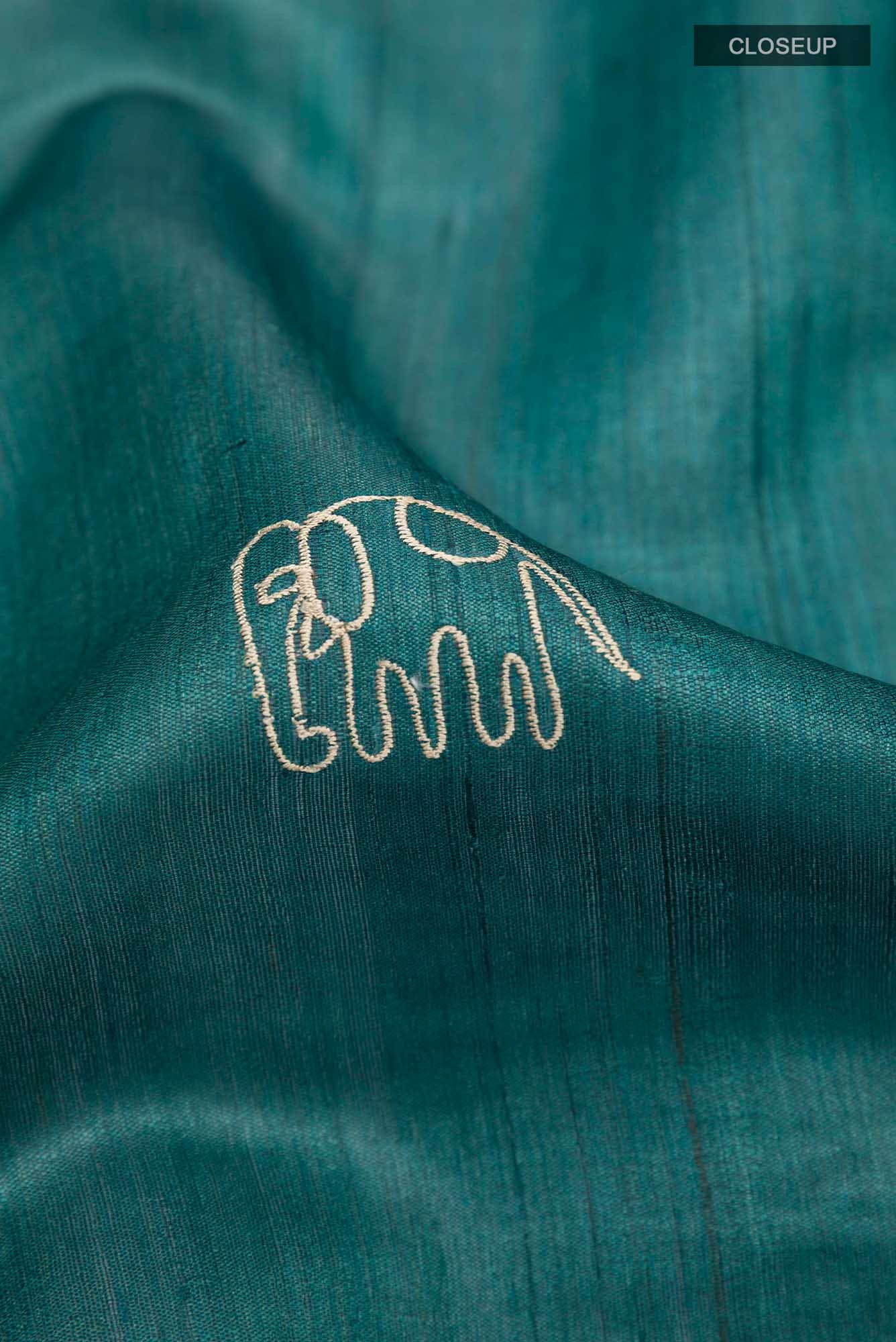 Teal Tussar Silk Saree