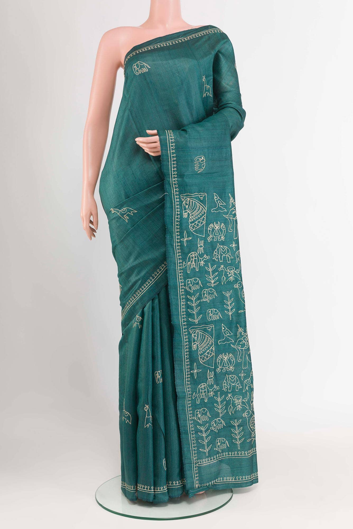 Teal Tussar Silk Saree