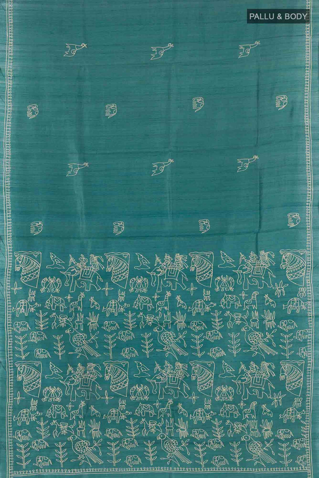 Teal Tussar Silk Saree