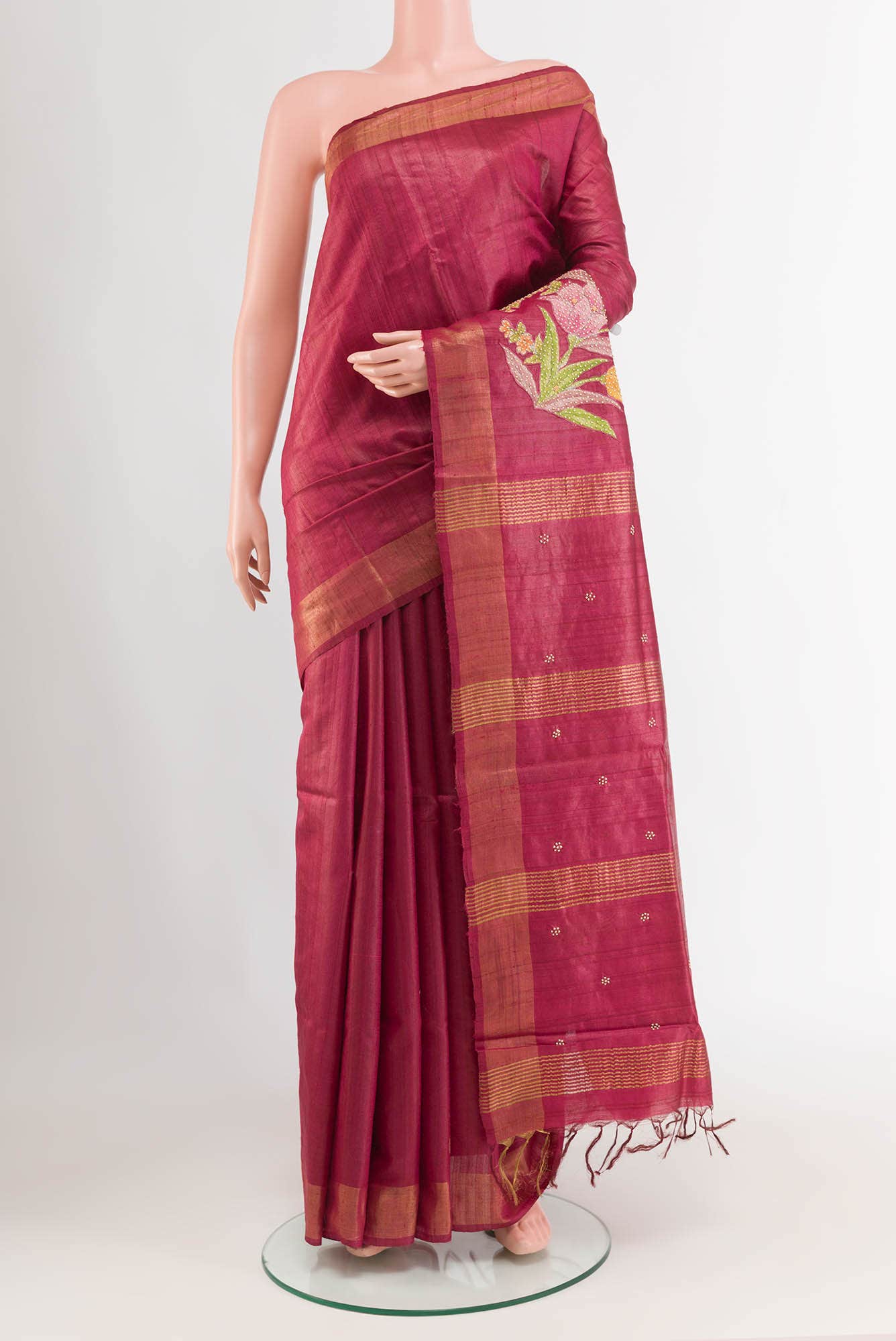 Maroon Tussar Saree