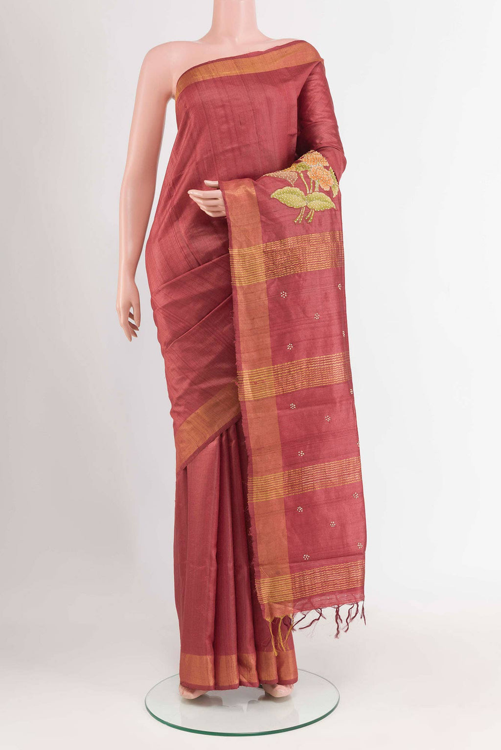 Maroon Tussar Saree