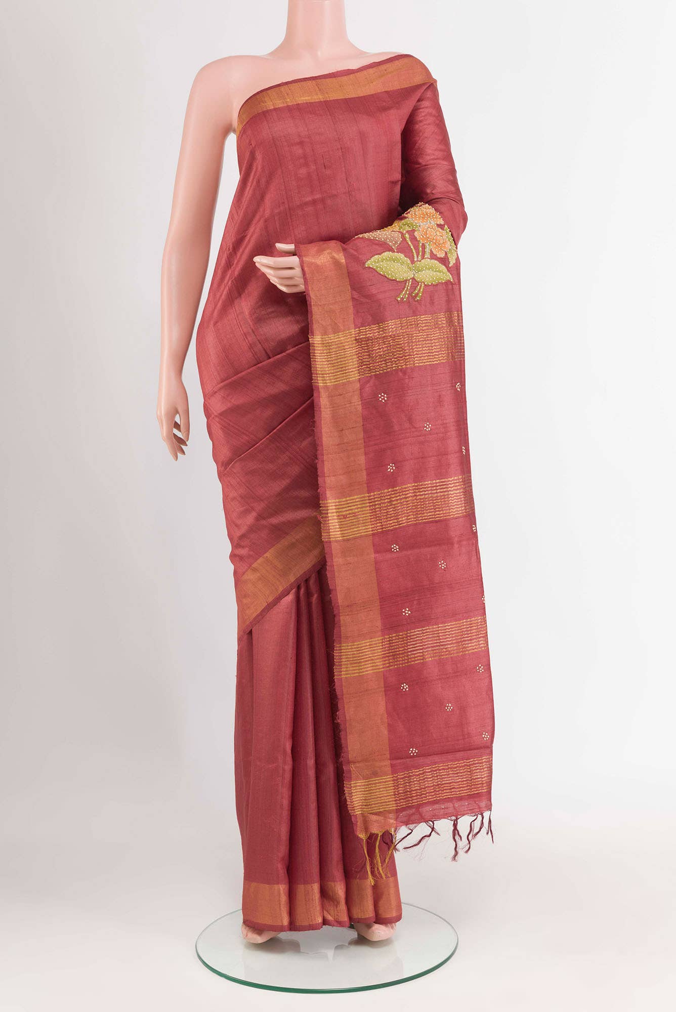 Maroon Tussar Saree