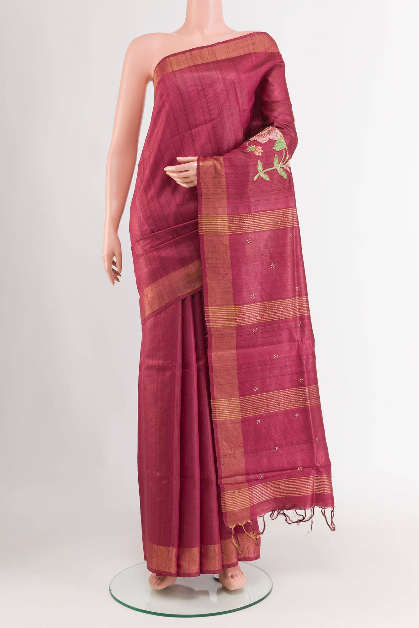 Maroon Tussar Saree