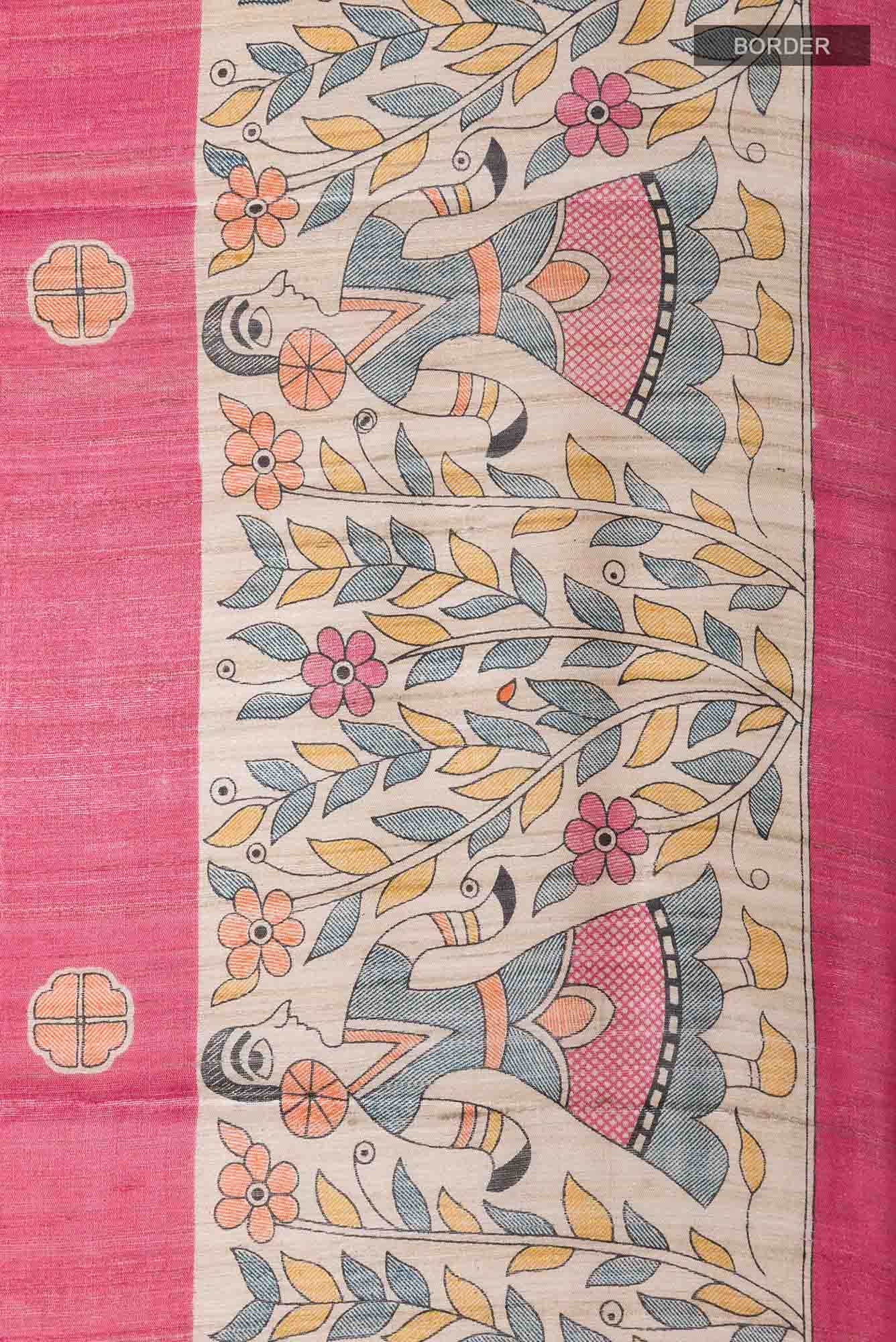 Pink Bhagalpuri Tussar Silk Saree