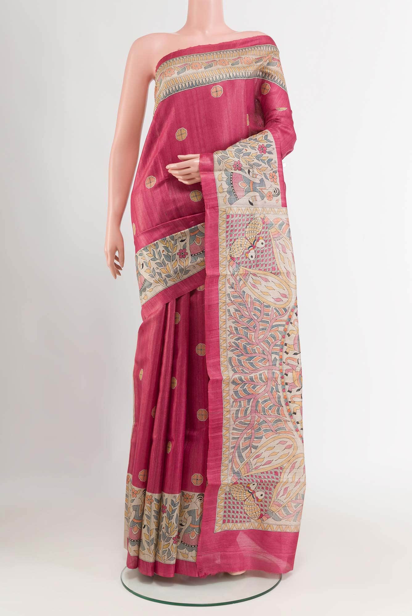 Pink Bhagalpuri Tussar Silk Saree