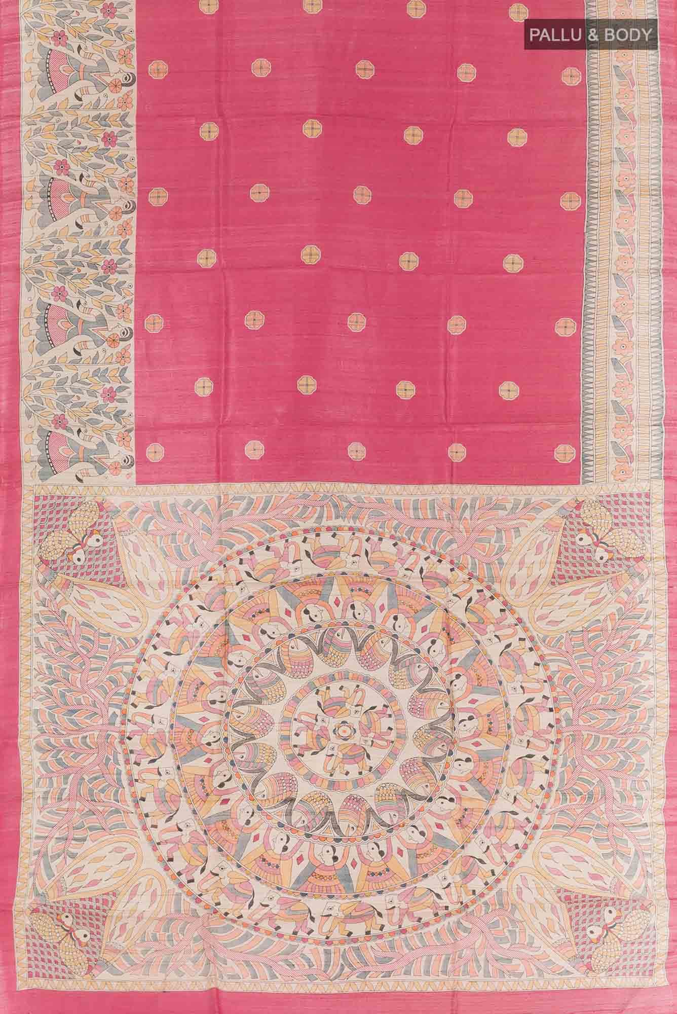 Pink Bhagalpuri Tussar Silk Saree