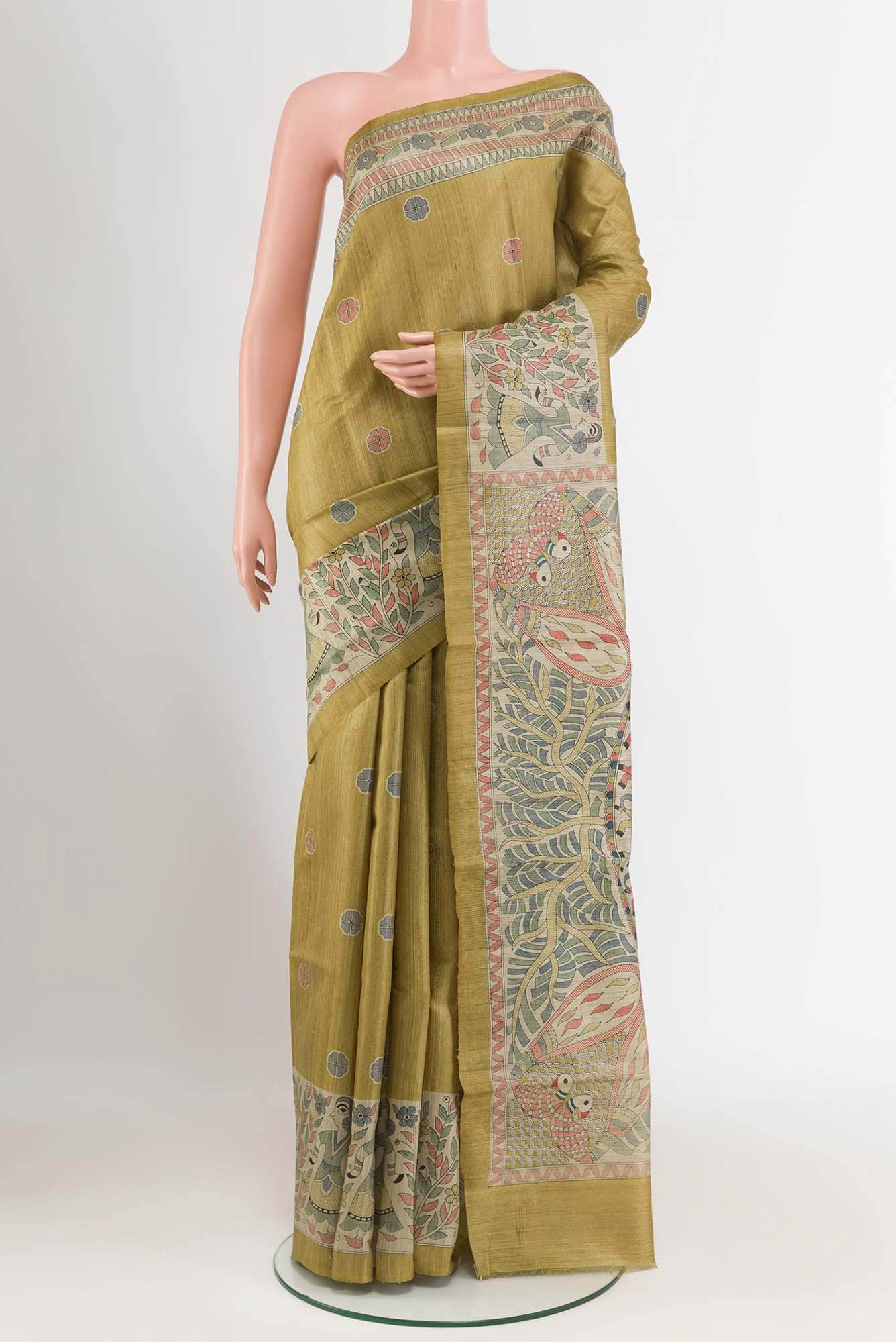 Pista Green Bhagalpuri Tussar Silk Saree