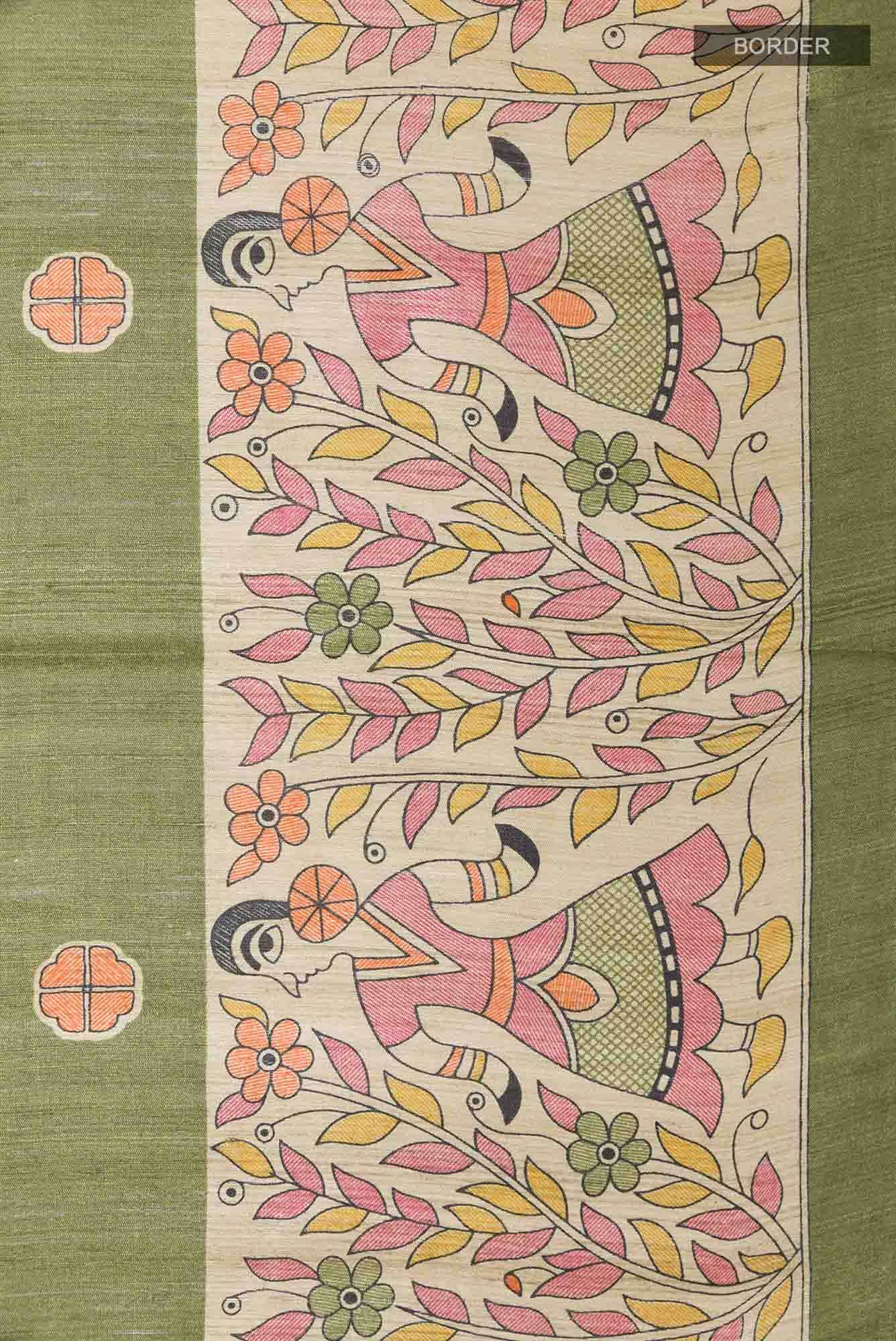 Mehandi Green Tussar Saree