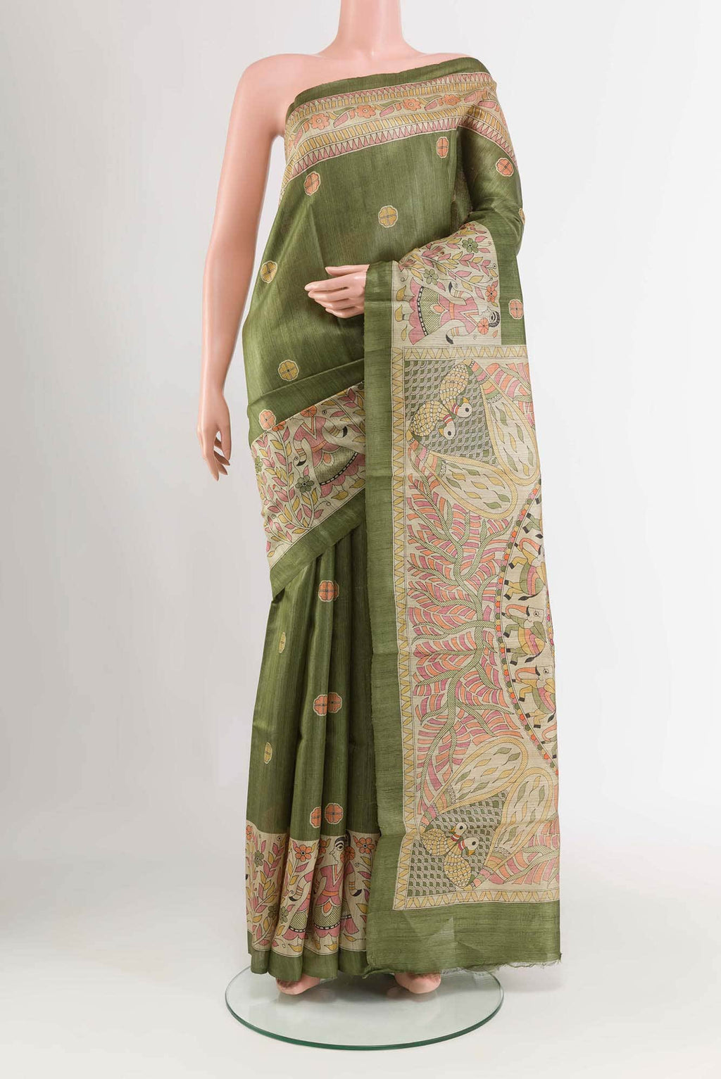 Mehandi Green Tussar Saree
