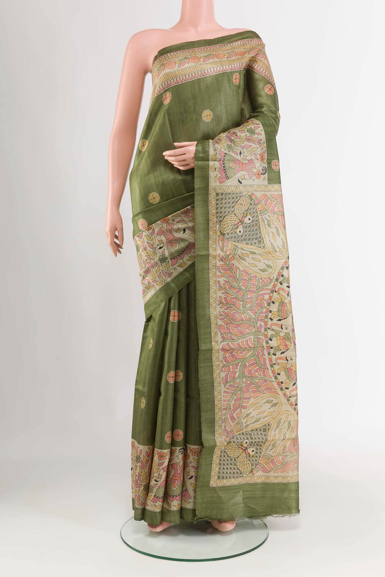 Mehandi Green Tussar Saree