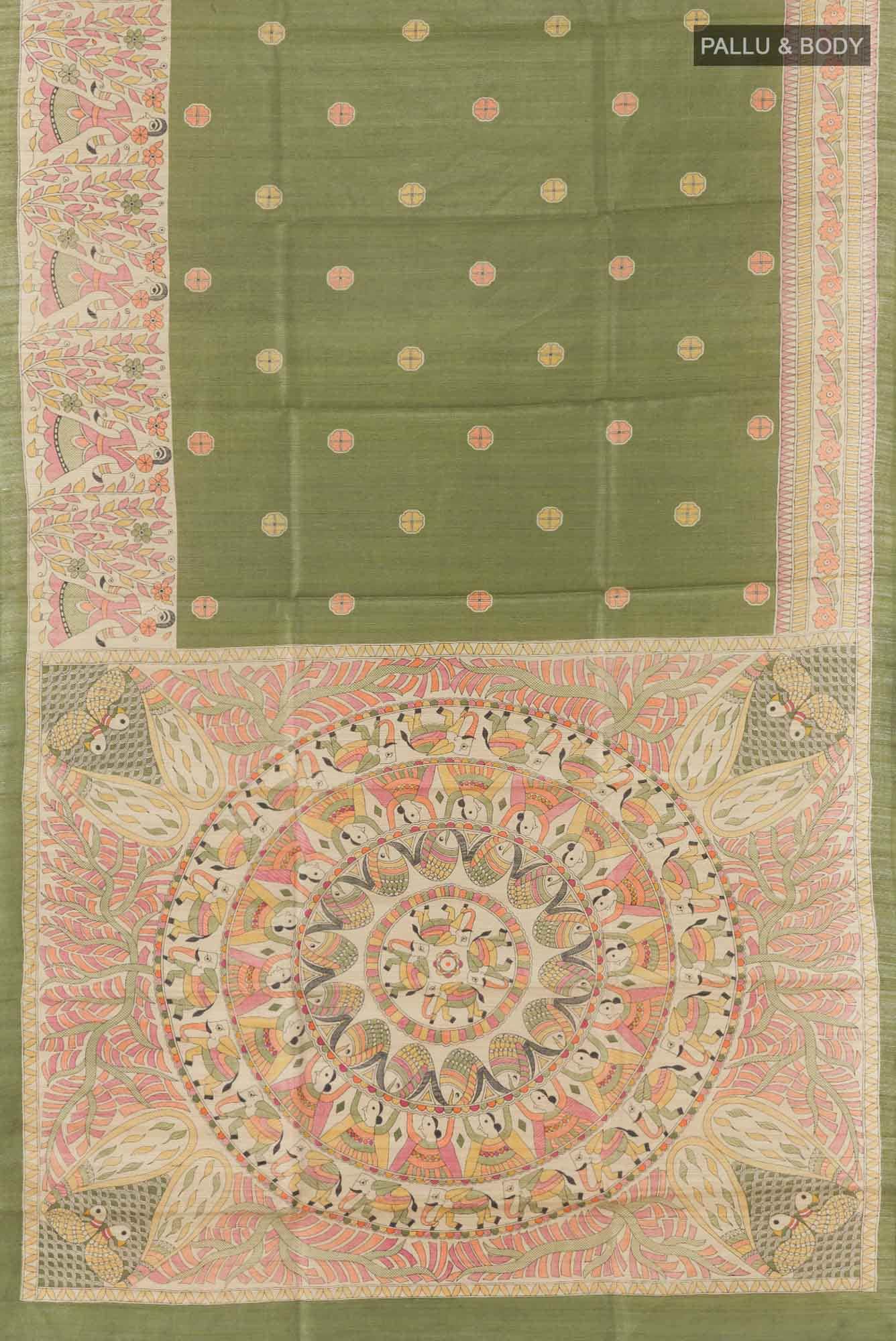 Mehandi Green Tussar Saree