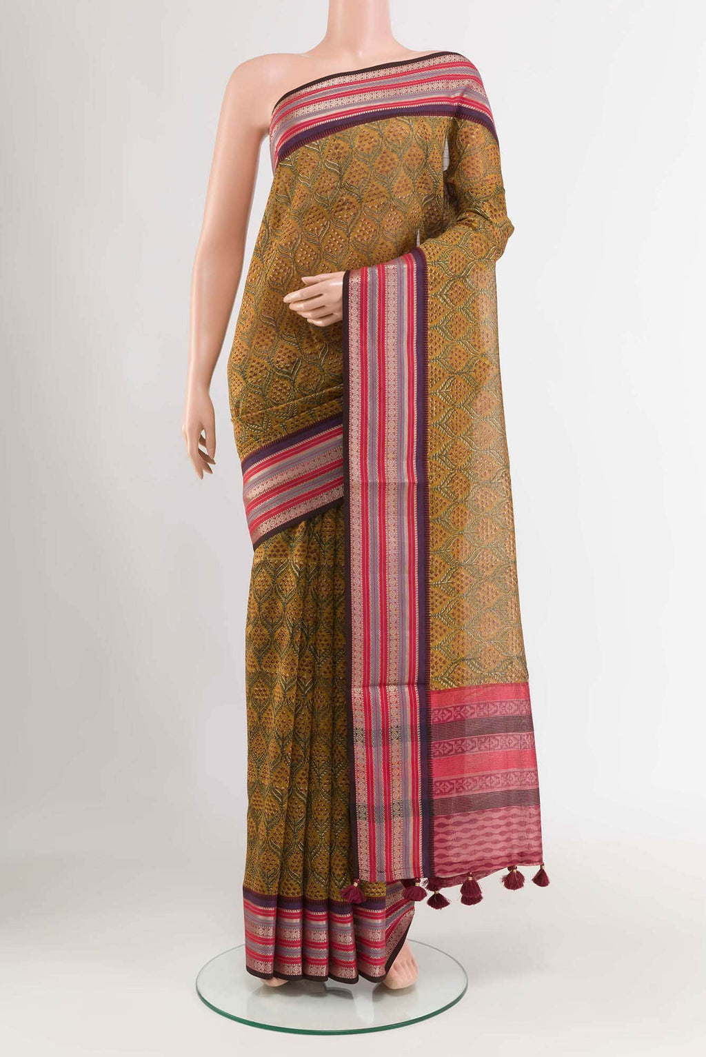 Mustard Maheshwari Silk Saree