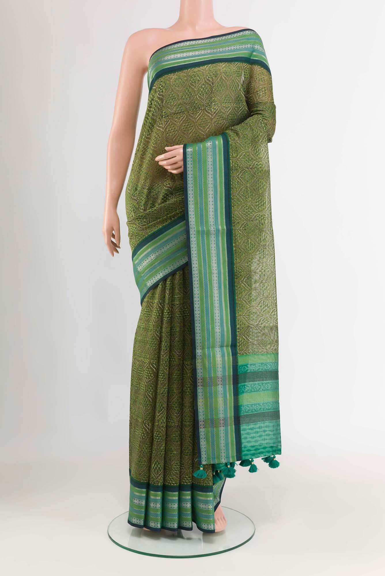 Pista Green Maheshwari Silk Saree