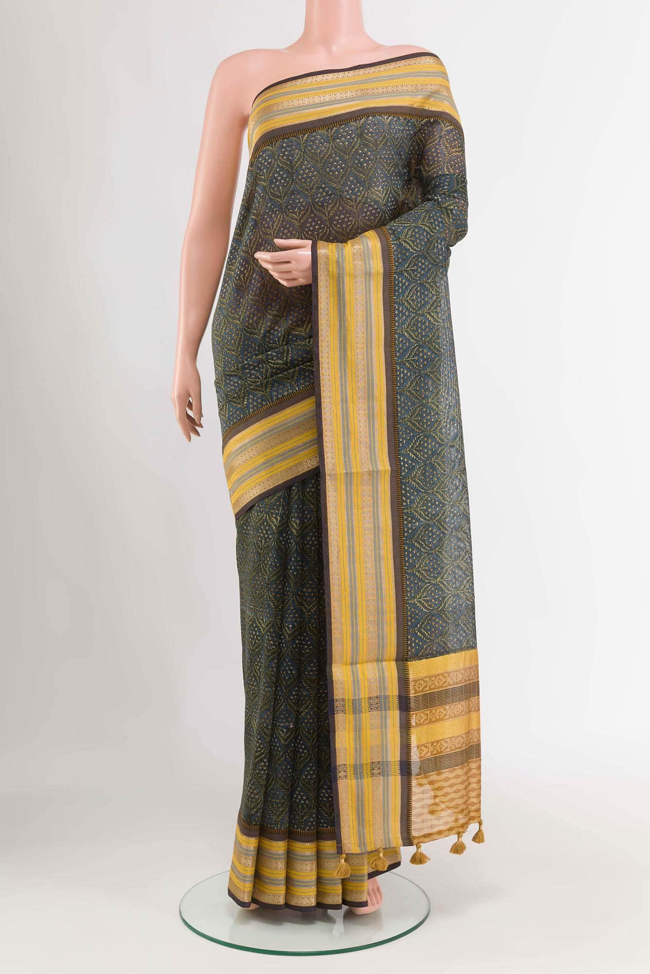 Dark Blue Maheshwari Silk Saree