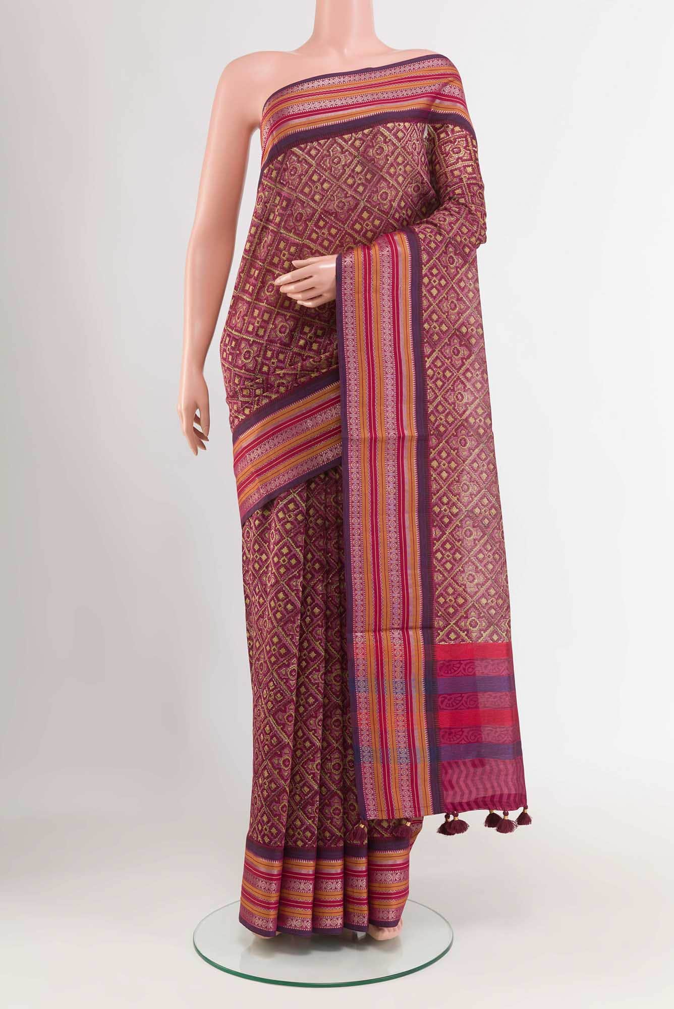 Maroon Maheshwari Silk Saree
