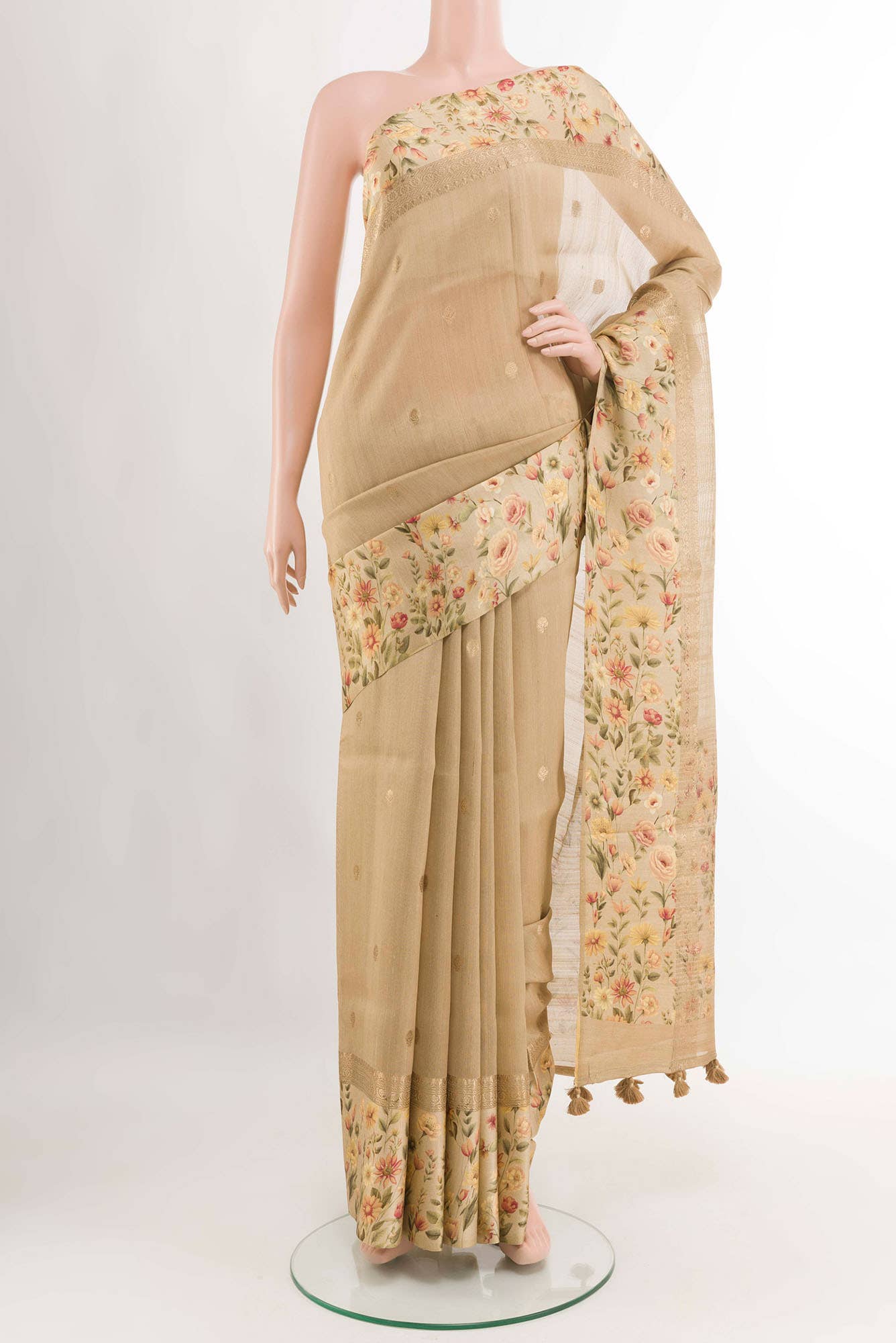 Dark Beige Tussar Saree