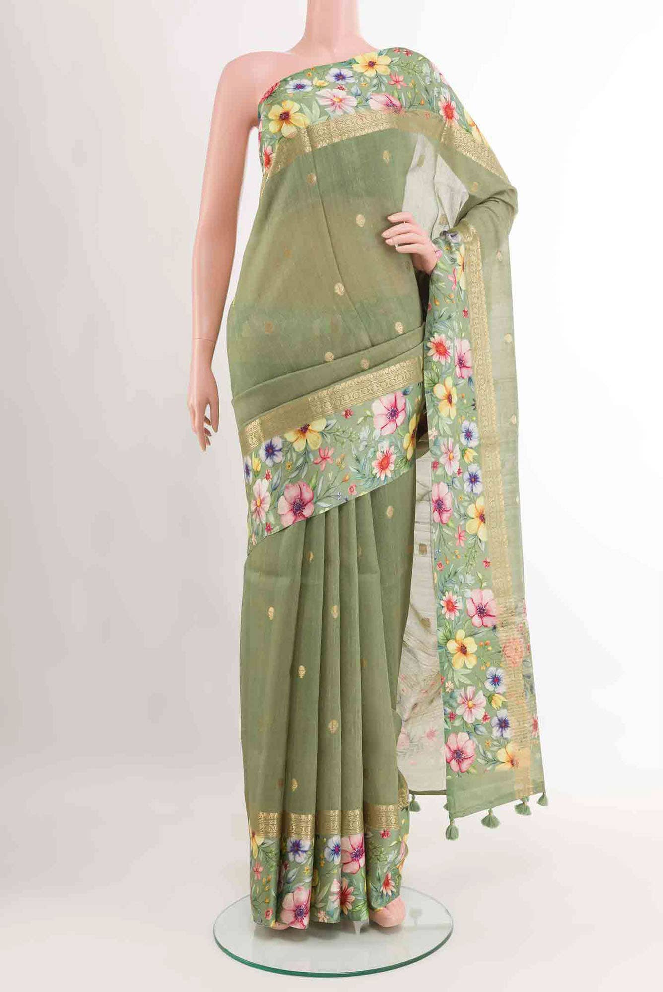 Pista Green Tussar Saree
