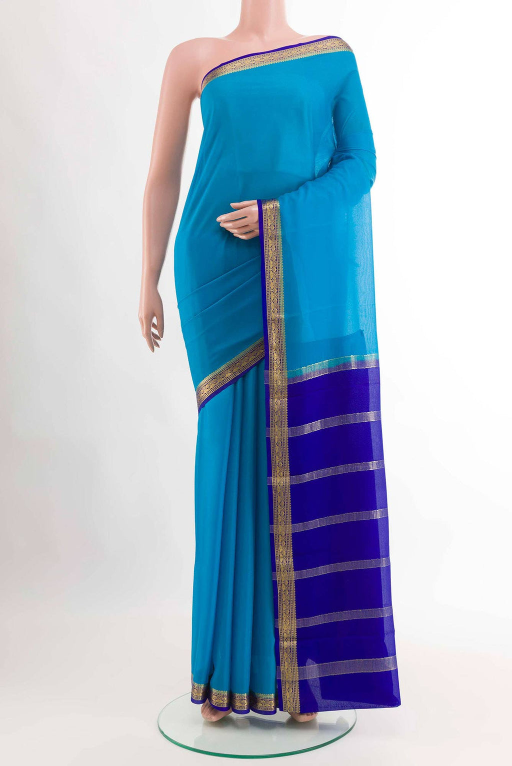 Blue Mysore Crepe Saree