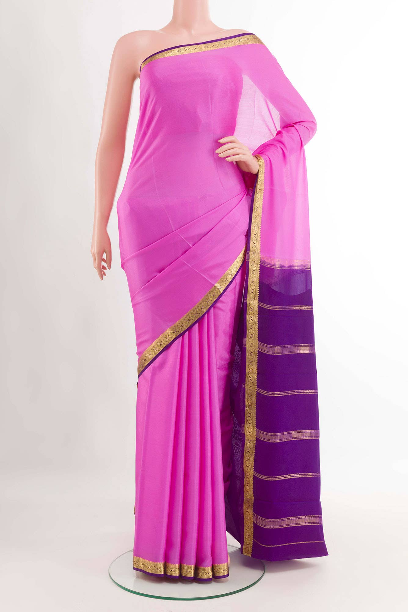 Pink Mysore Crepe Saree