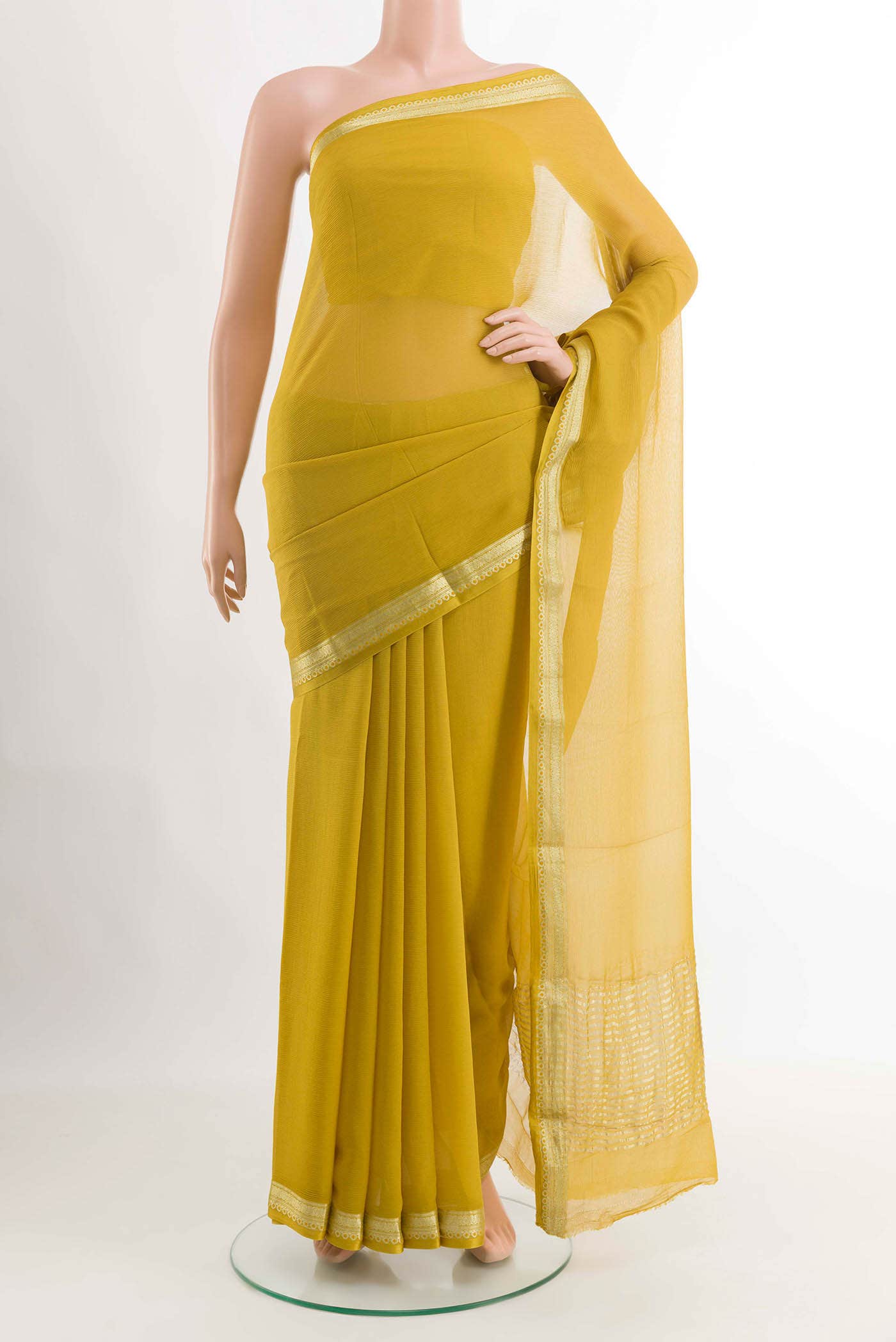 Yellow Mysore Chiffon Saree