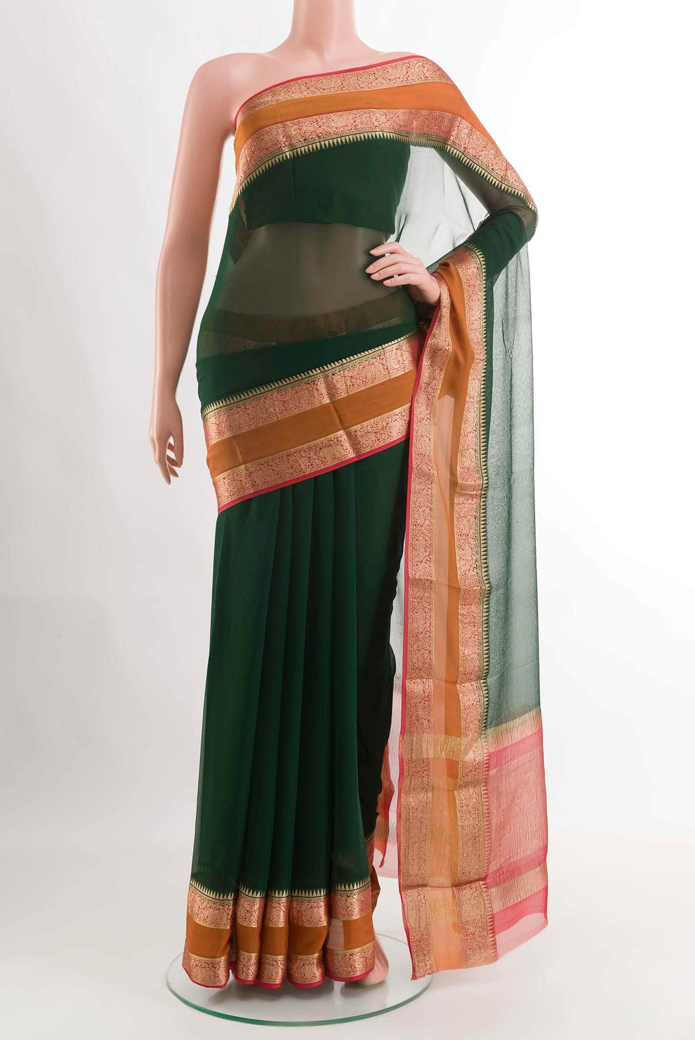 Bottle Green Mysore Chiffon Saree