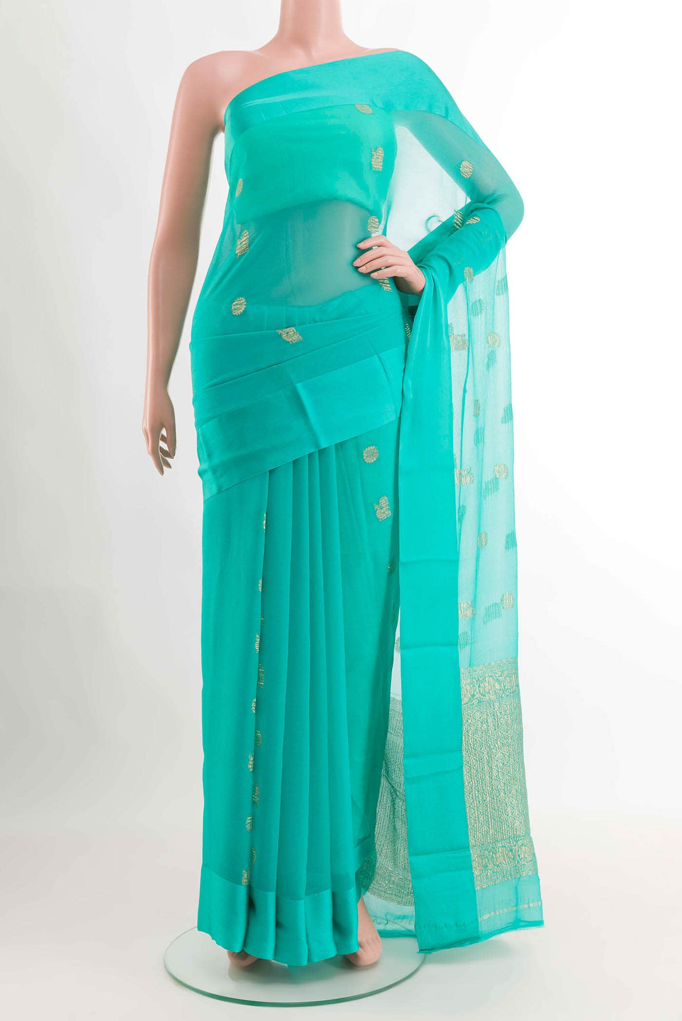 Turquoise Mysore Chiffon Saree
