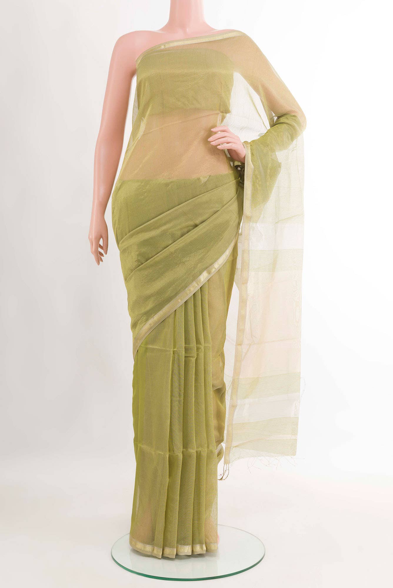Olive Green Blended Maheshwari Silk Cotton Saree