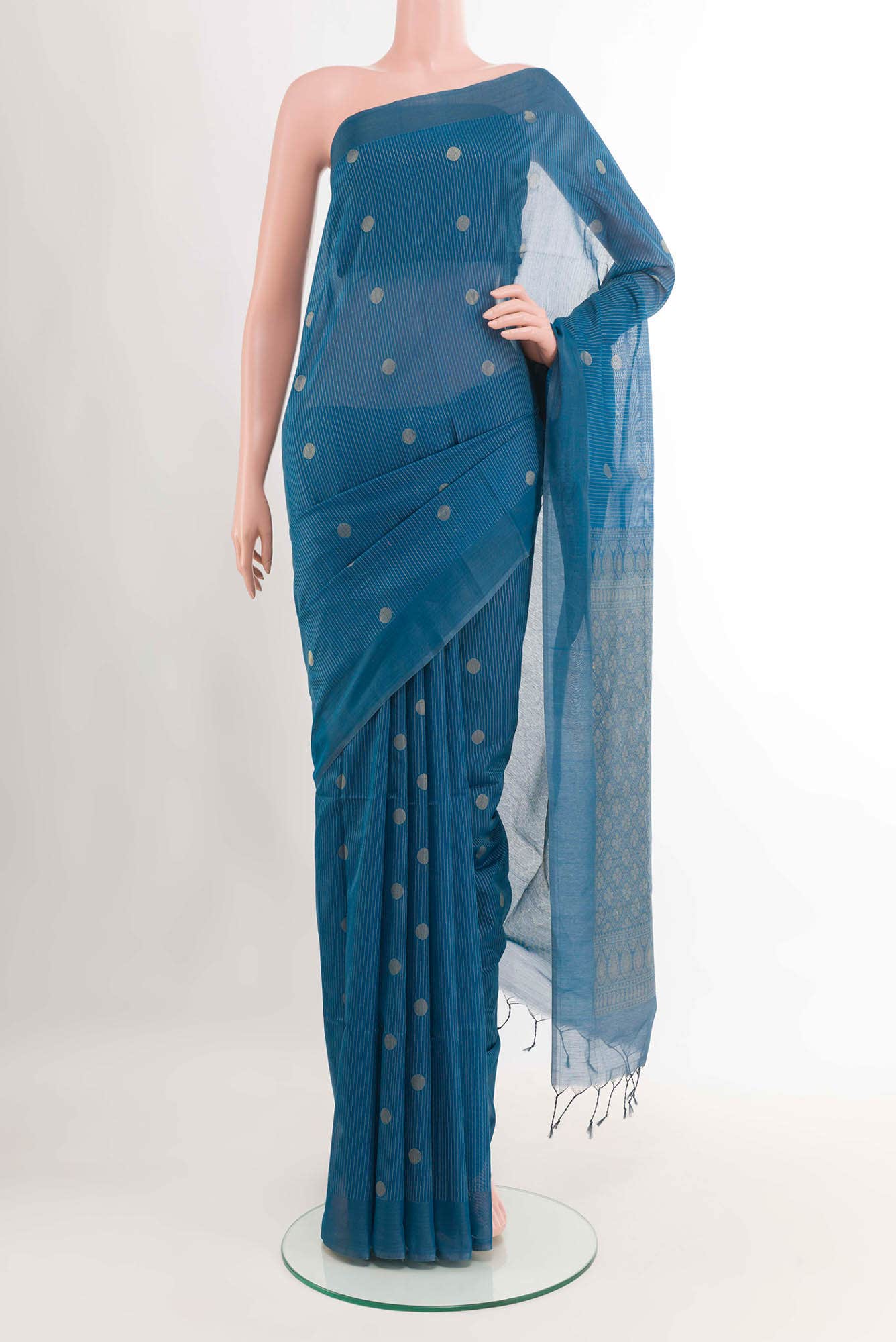 Blue Blended Kora Cotton Saree