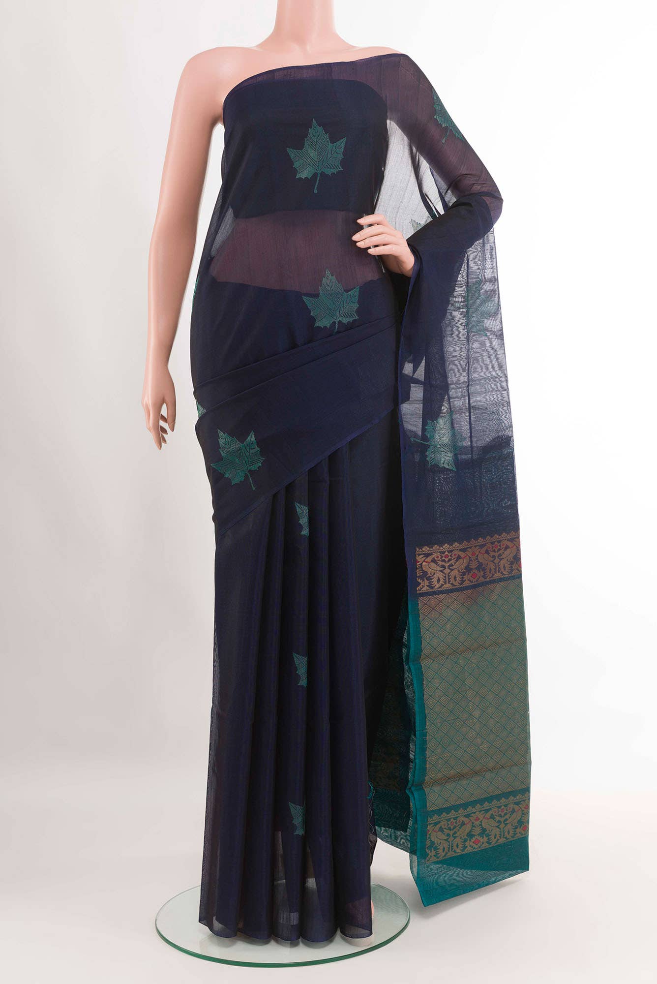 Dark Blue Blended Kora Cotton Saree