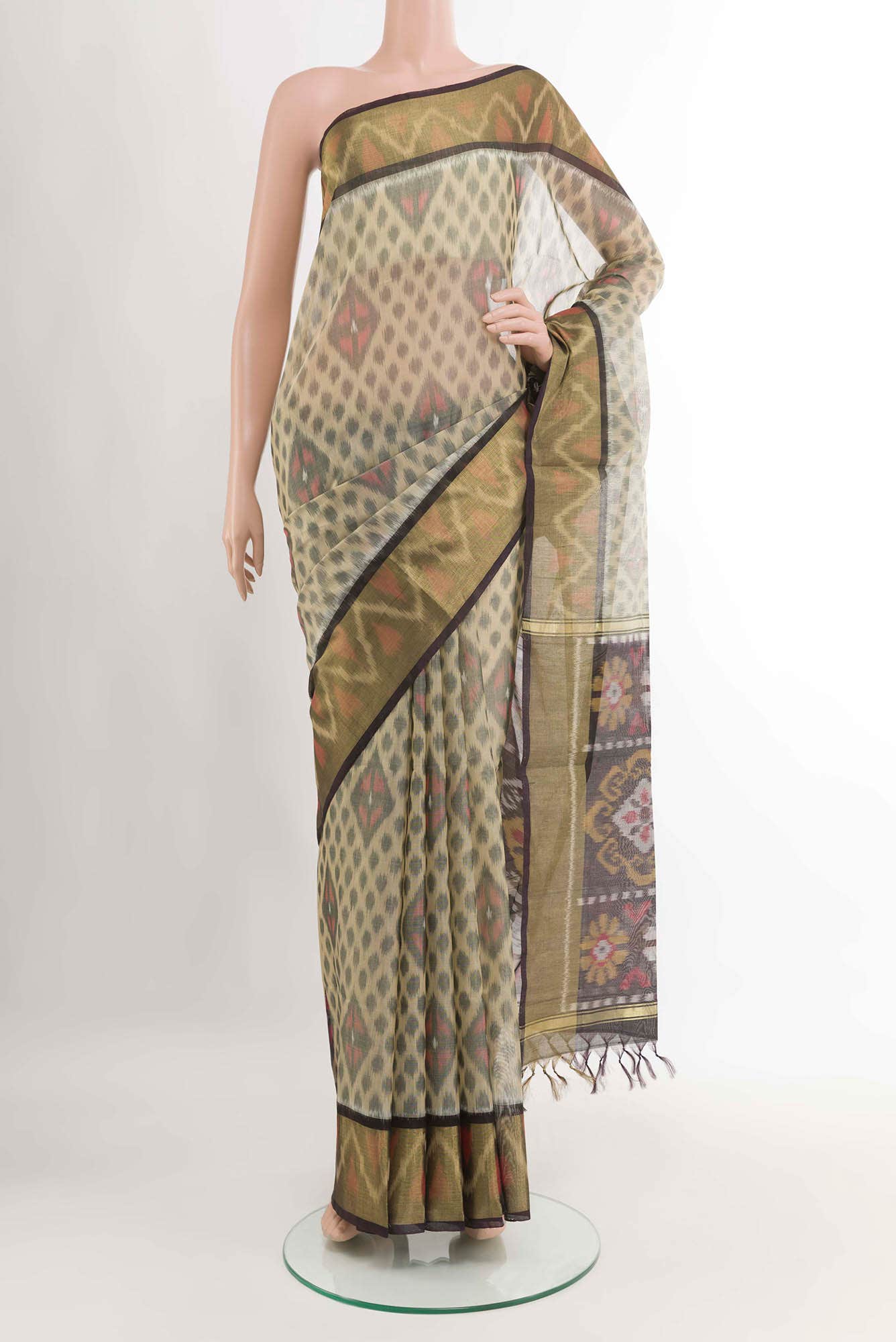 Beige Blended Kora Cotton Saree