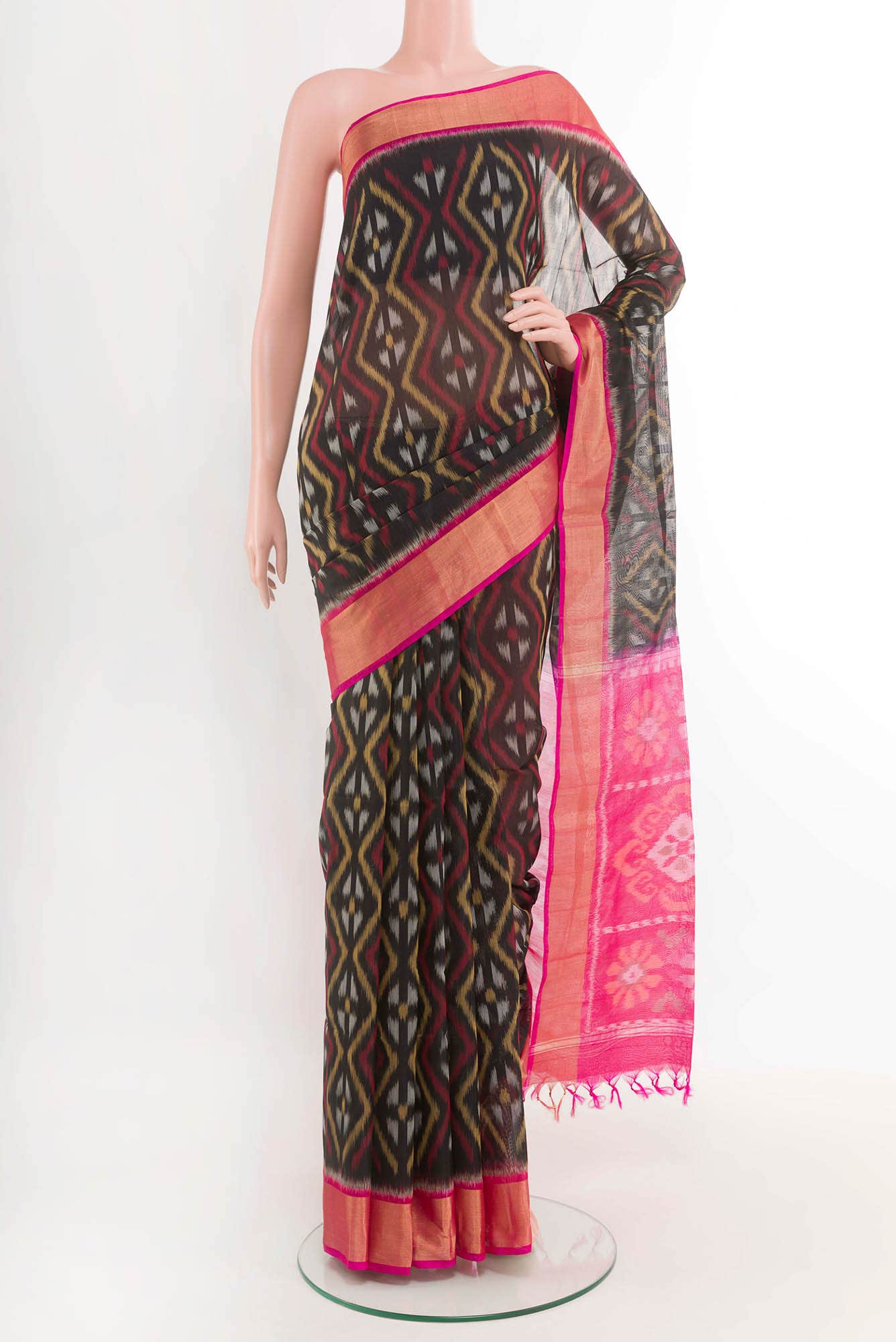 Black Blended Kora Cotton Saree